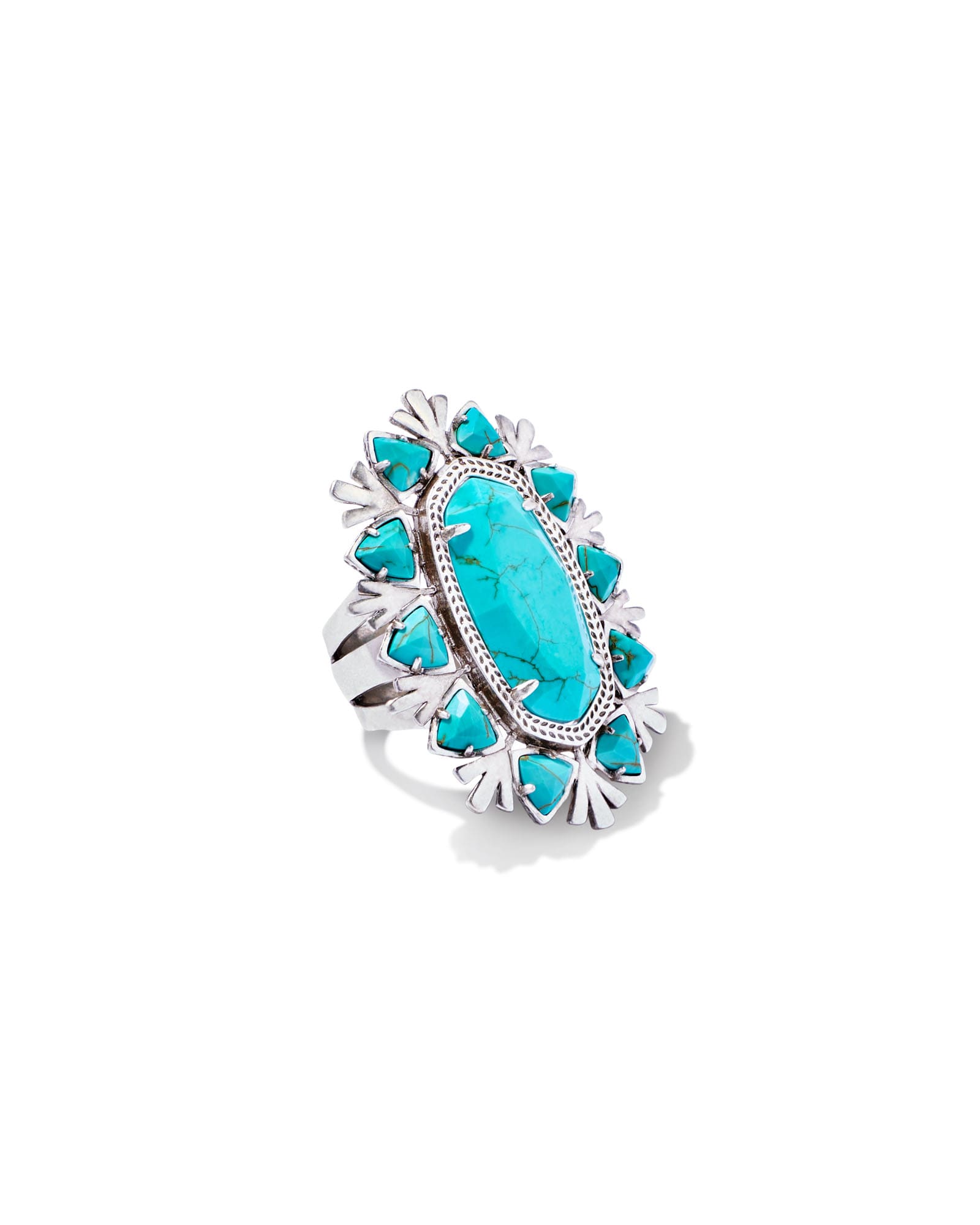 Kendra Scott Havana Vintage Silver Cocktail Ring in Variegated Turquoise Magnesite | Variegated Magnesite/Metal | Size 6