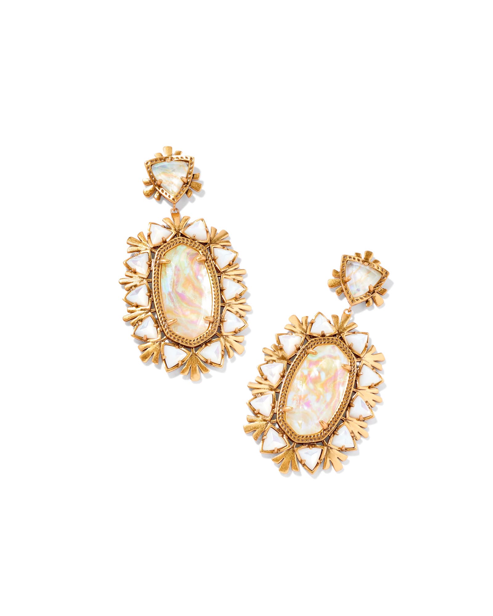 Kendra Scott Havana Vintage Gold Statement Earrings in Iridescent Abalone | Abalone/Metal