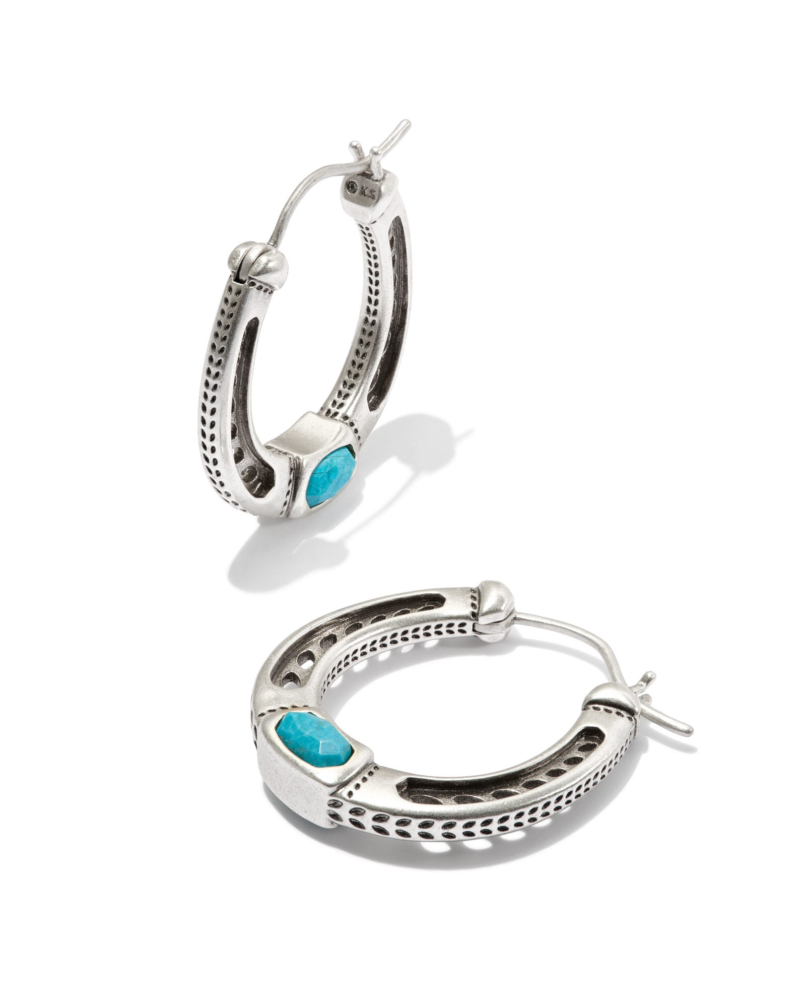 Kendra Scott Noble Vintage Silver Horsehoe Hoop Earrings in Variegated Dark Teal Magnesite | Metal