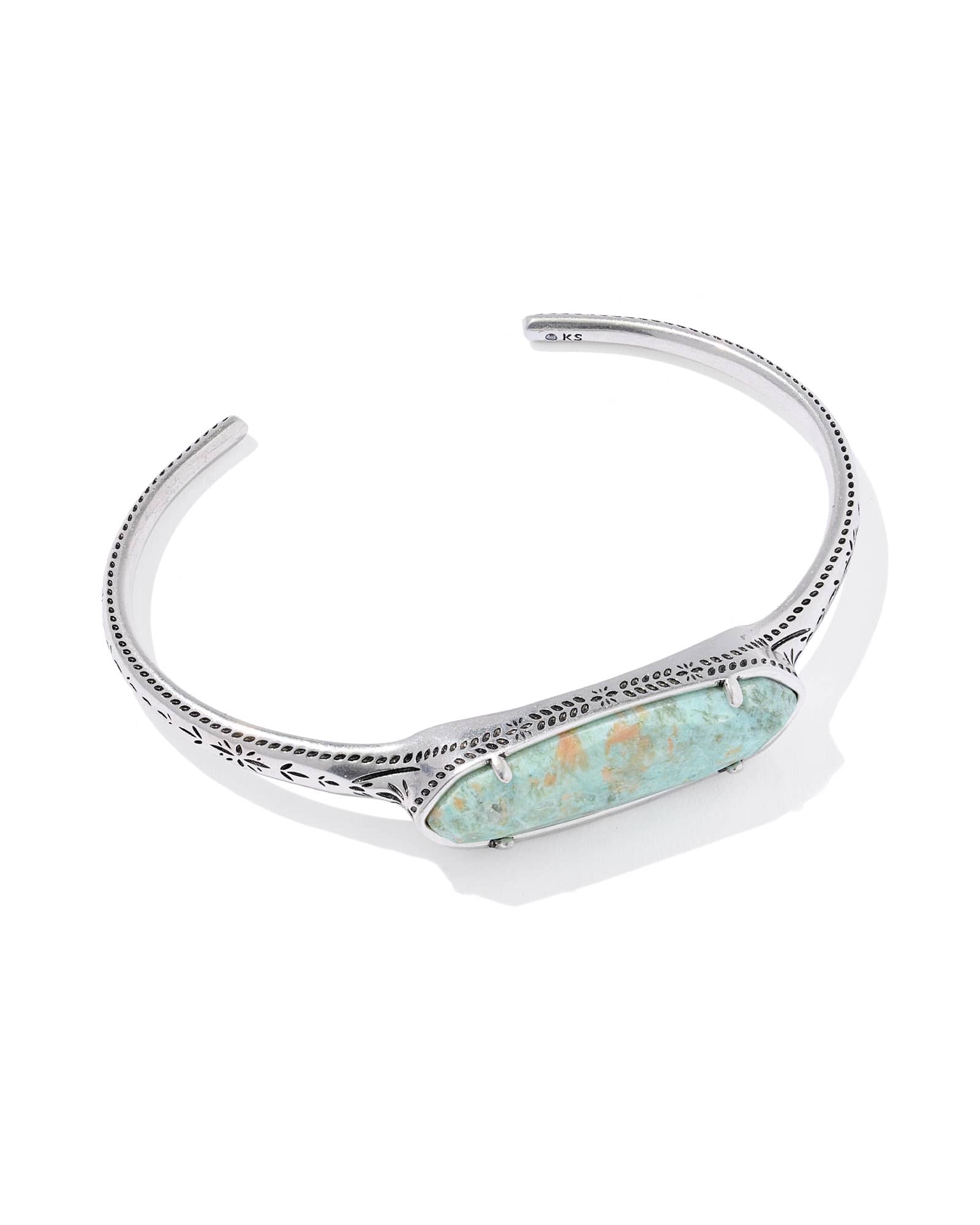 Kendra Scott Danielle Elongated Etch Frame Vintage Silver Cuff Bracelet | Chrysocolla/Metal