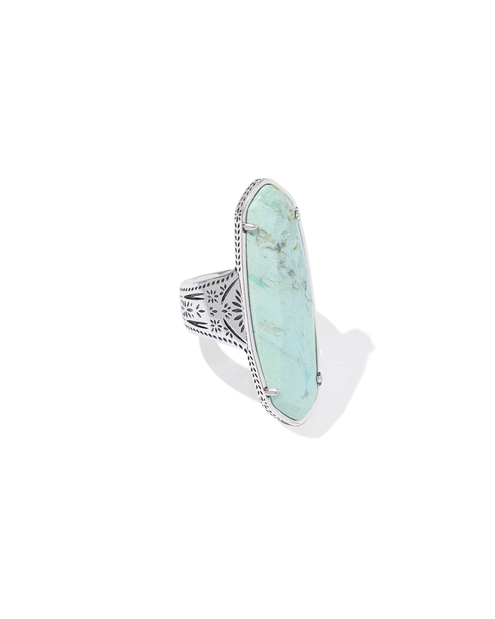 Kendra Scott Danielle Elongrate Etch Frame Vintage Silver Ring | Chrysocolla/Metal | Size 8