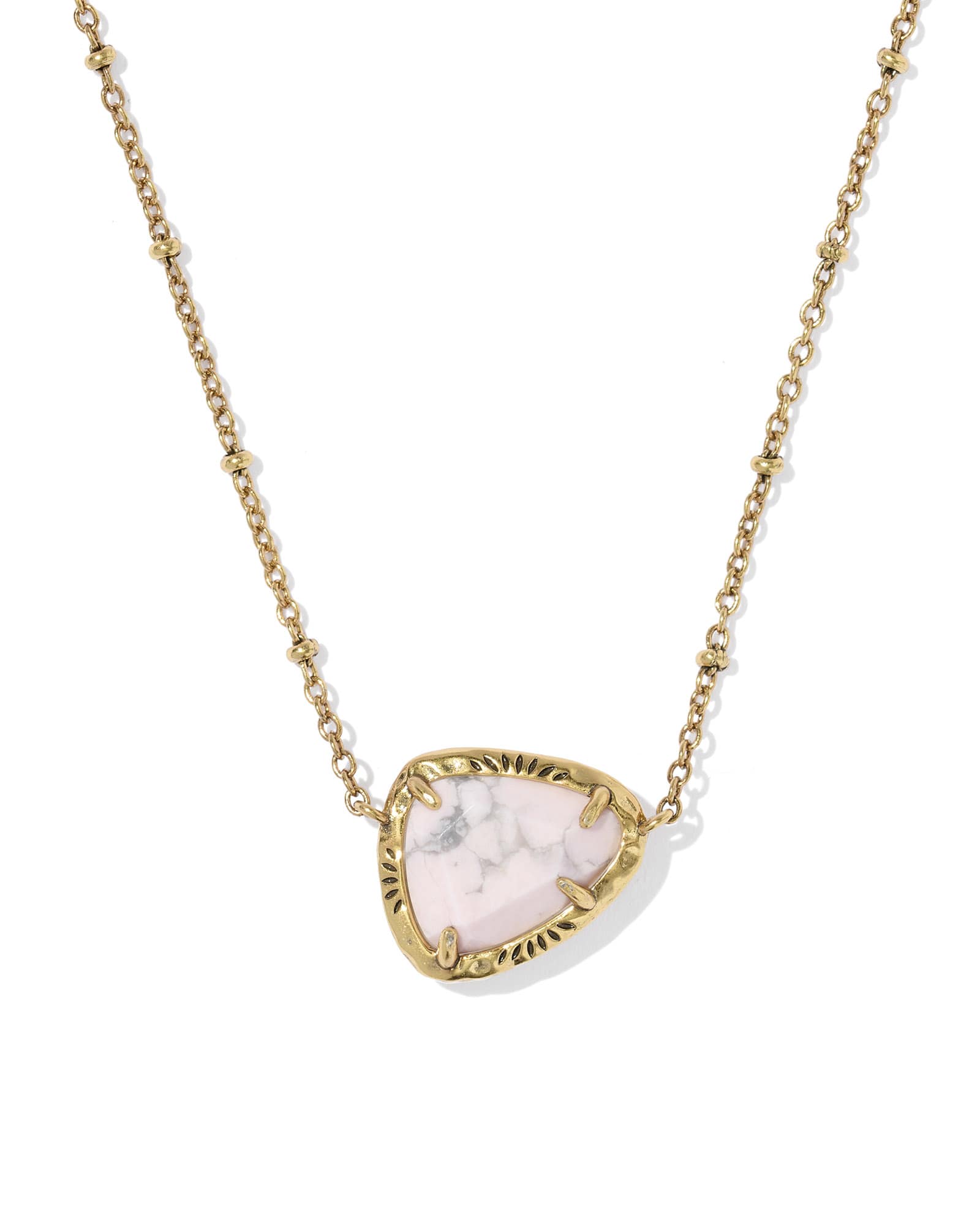 Kendra Scott Jamie Etch Frame Vintage Gold Short Pendant Necklace | Variegated Magnesite/Metal