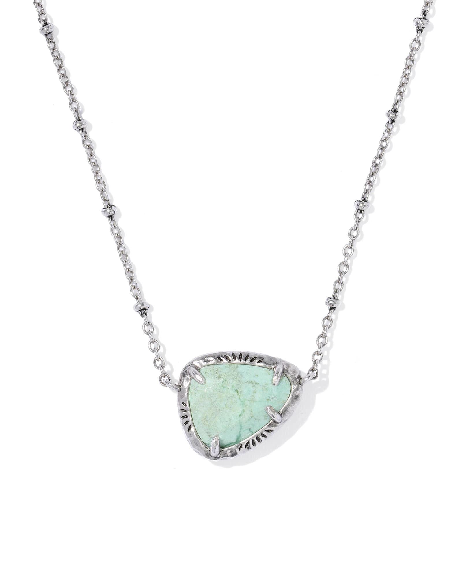 Kendra Scott Jamie Etch Frame Vintage Silver Short Pendant Necklace | Chrysocolla/Metal