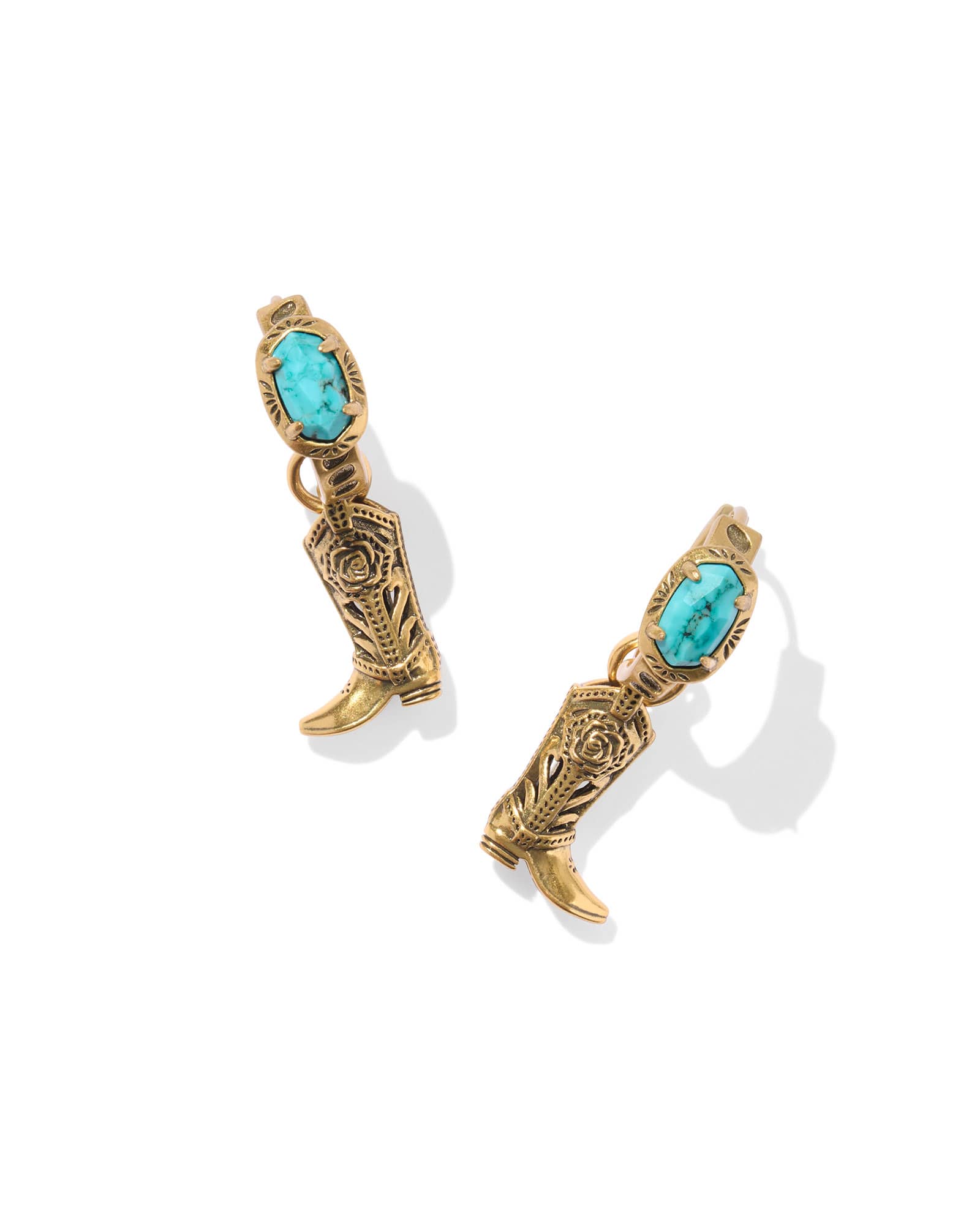 Kendra Scott Beau Vintage Gold Boot Huggie Earrings in Variegated Turquoise Magnesite | Variegated Magnesite