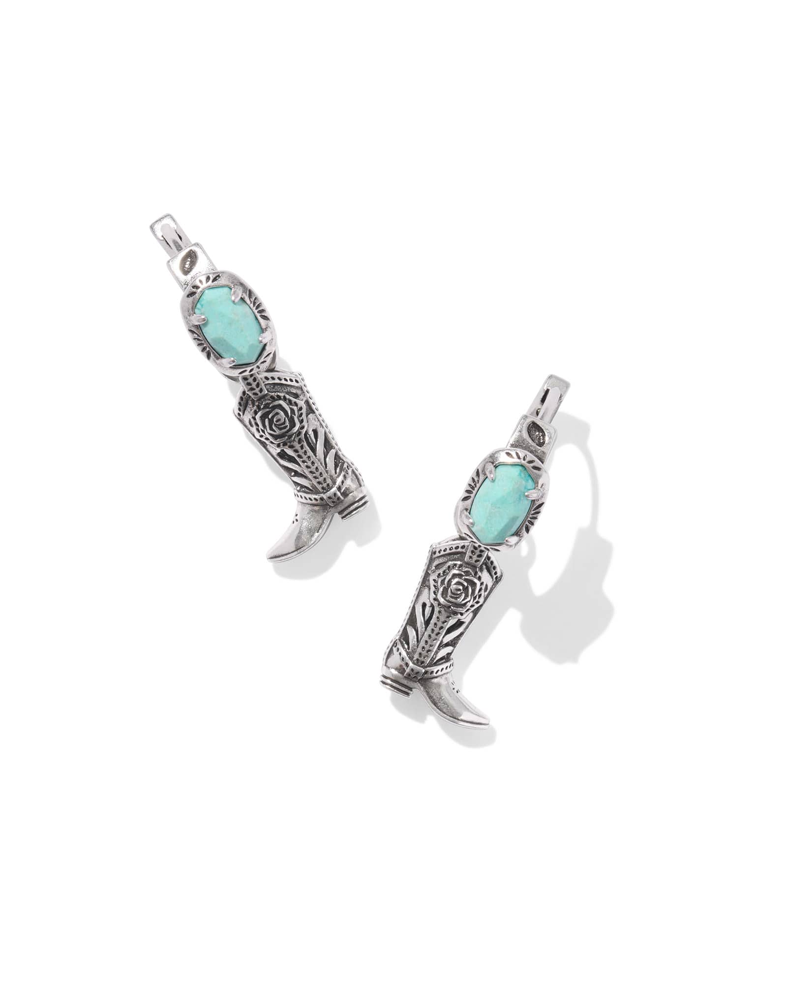 Kendra Scott Beau Vintage Silver Boot Huggie Earrings in Sea Green | Chrysocolla