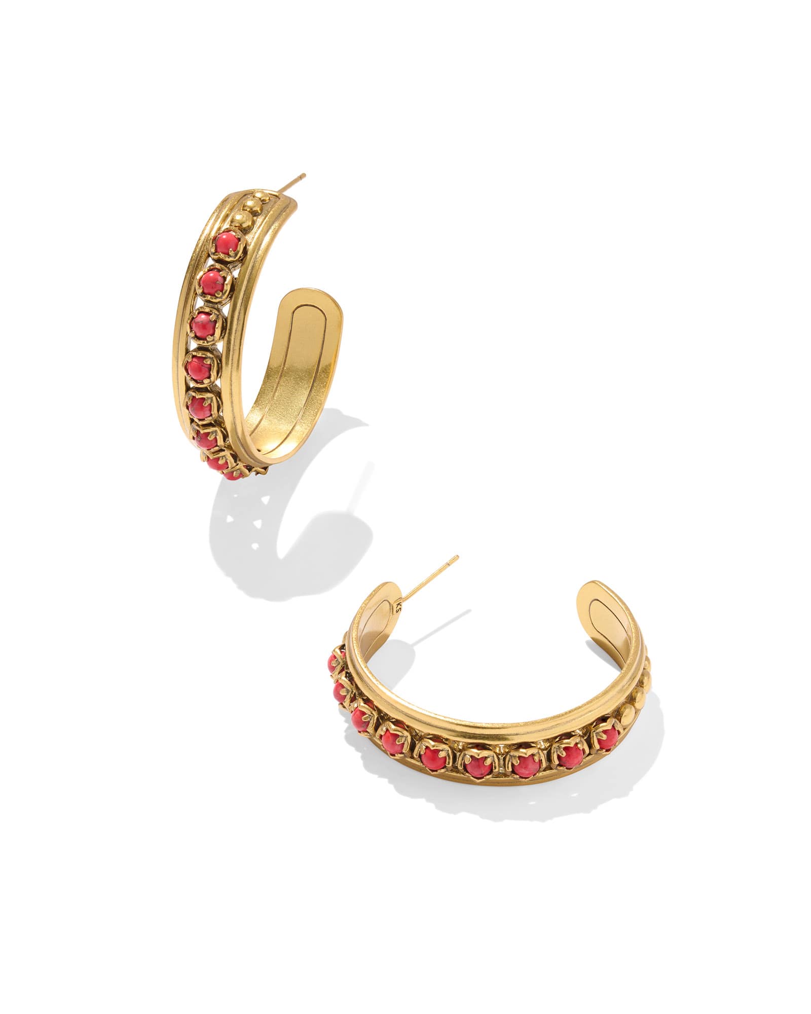 Kendra Scott Ida Vintage Gold Hoop Earrings in Bronze Veined Red Magnesite | Bronze Veined Magnesite/Metal