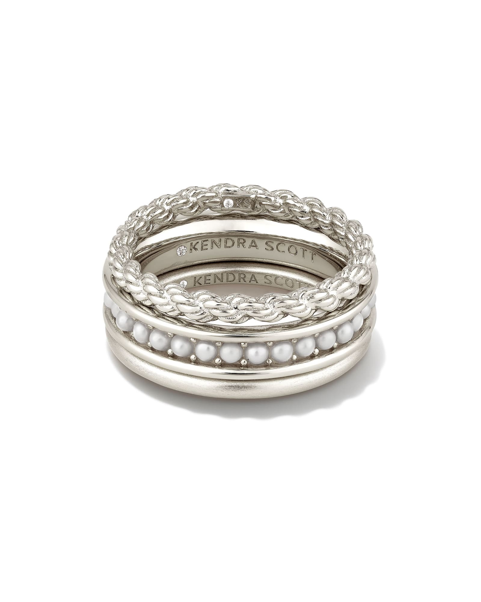 Kendra Scott Arya Silver Ring Set in White Pearl | Pearl/Metal Rhodium