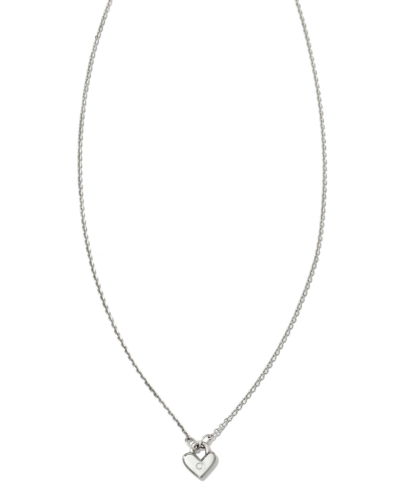 Kendra Scott Tiny Heart Padlock 14k White Gold Pendant Necklace in White Diamond | Diamonds