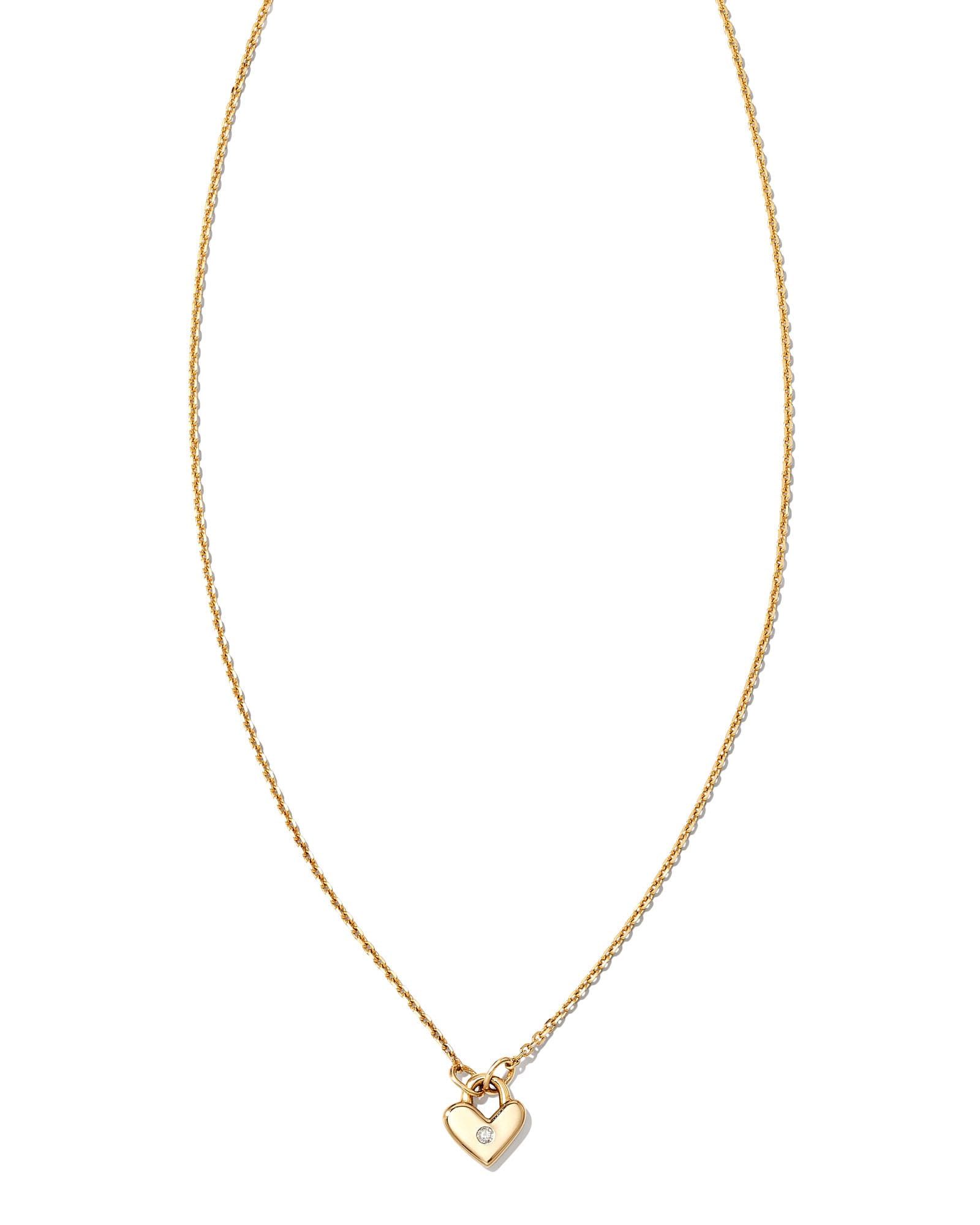 Kendra Scott Tiny Heart Padlock 14k Yellow Gold Pendant Necklace in White Diamond | Diamonds