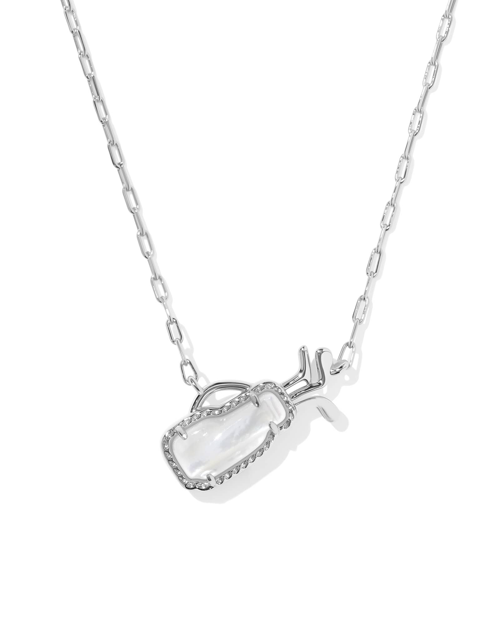 Kendra Scott Golf Silver Short Pendant Necklace | Mother Of Pearl/Metal Rhodium