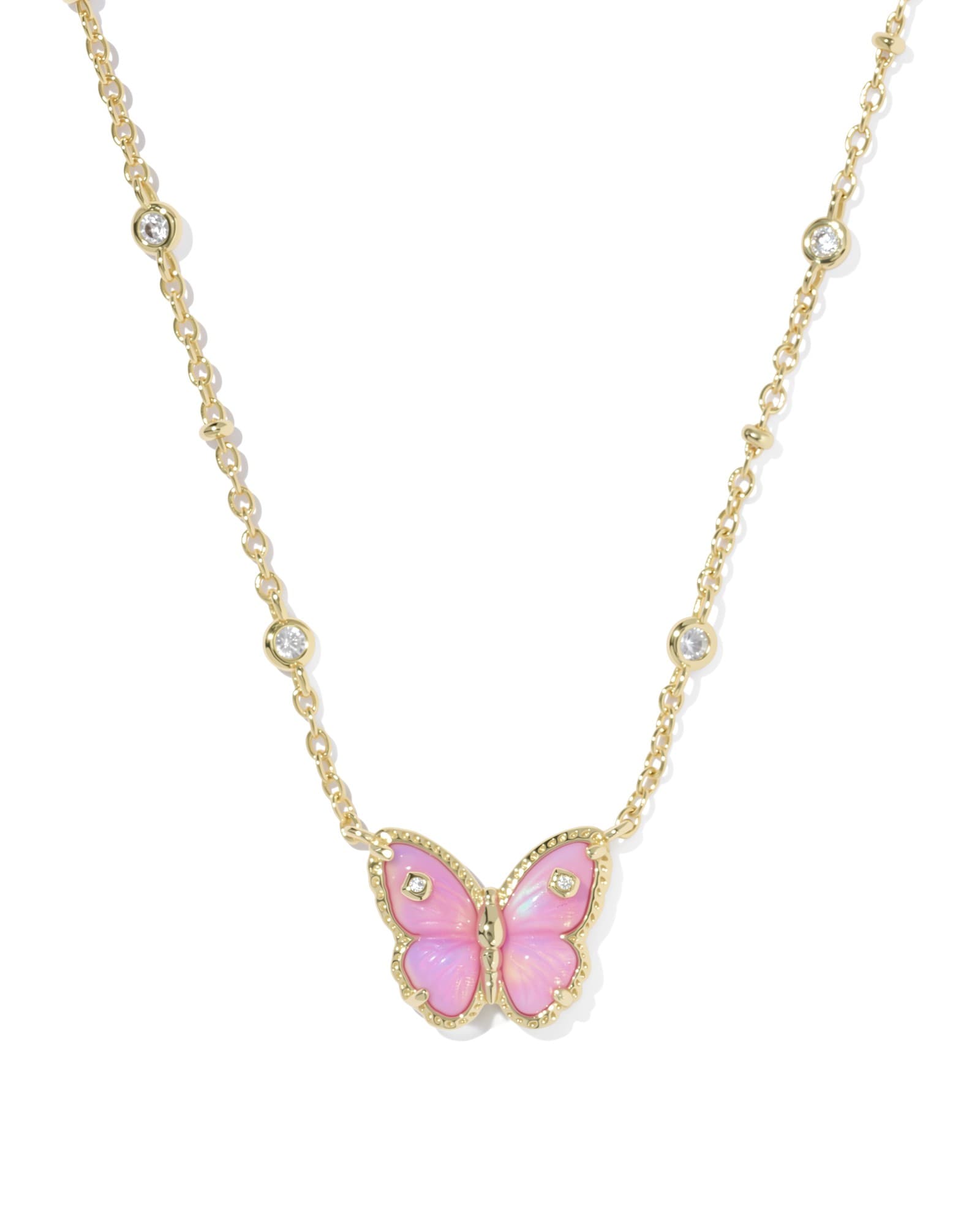 Kendra Scott Cailey Butterfly Gold Short Pendant Necklace | Opalescent Resin