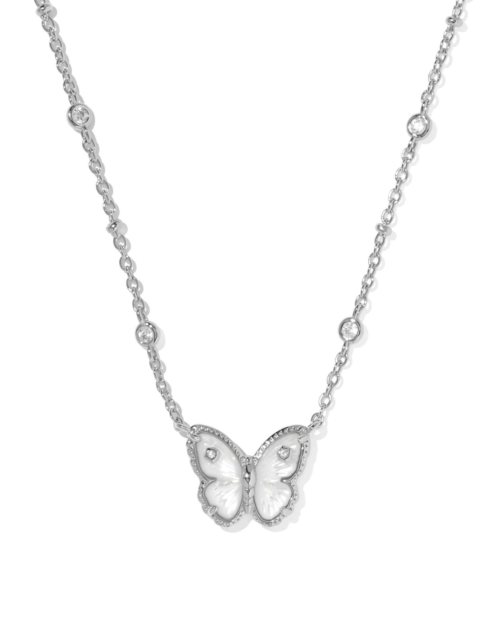 Kendra Scott Cailey Butterfly Silver Short Pendant Necklace | Mother Of Pearl/Metal Rhodium