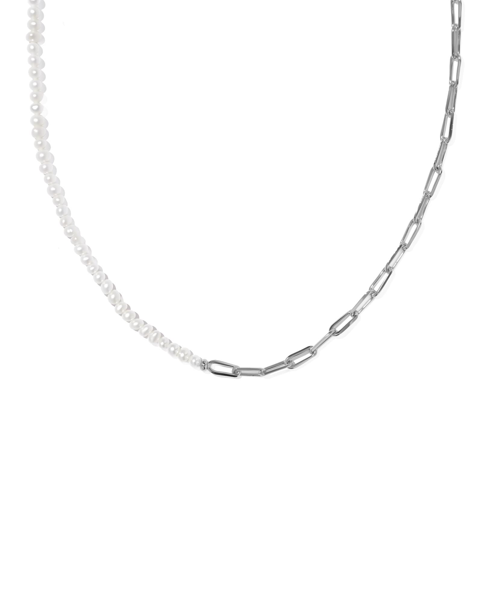 Kendra Scott Markie Silver Half Chain Necklace | Pearl/Metal Rhodium