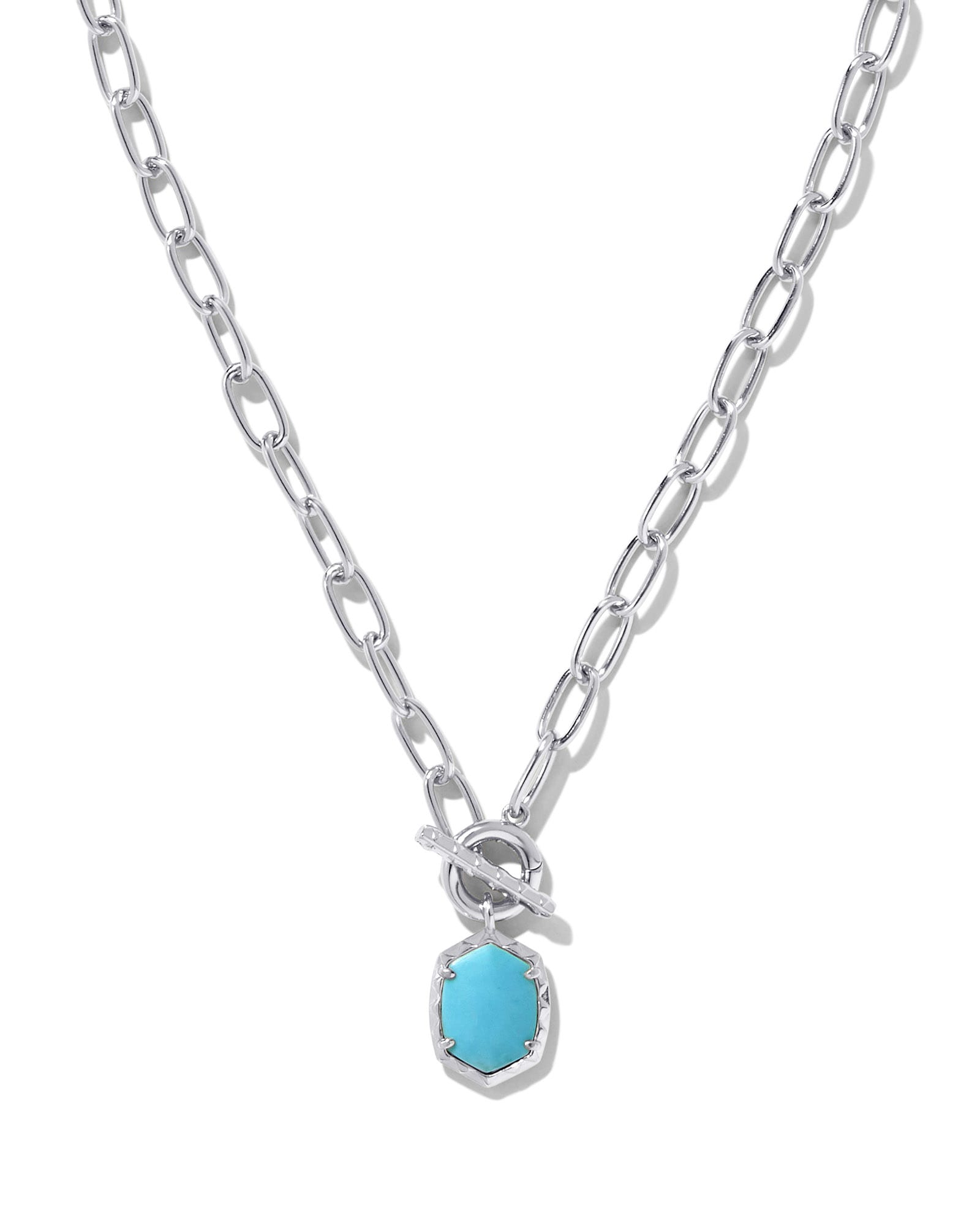 Kendra Scott Daphne Convertible Silver Link and Chain Necklace in Variegated Turquoise Magnesite | Variegated Magnesite/Metal Rhodium