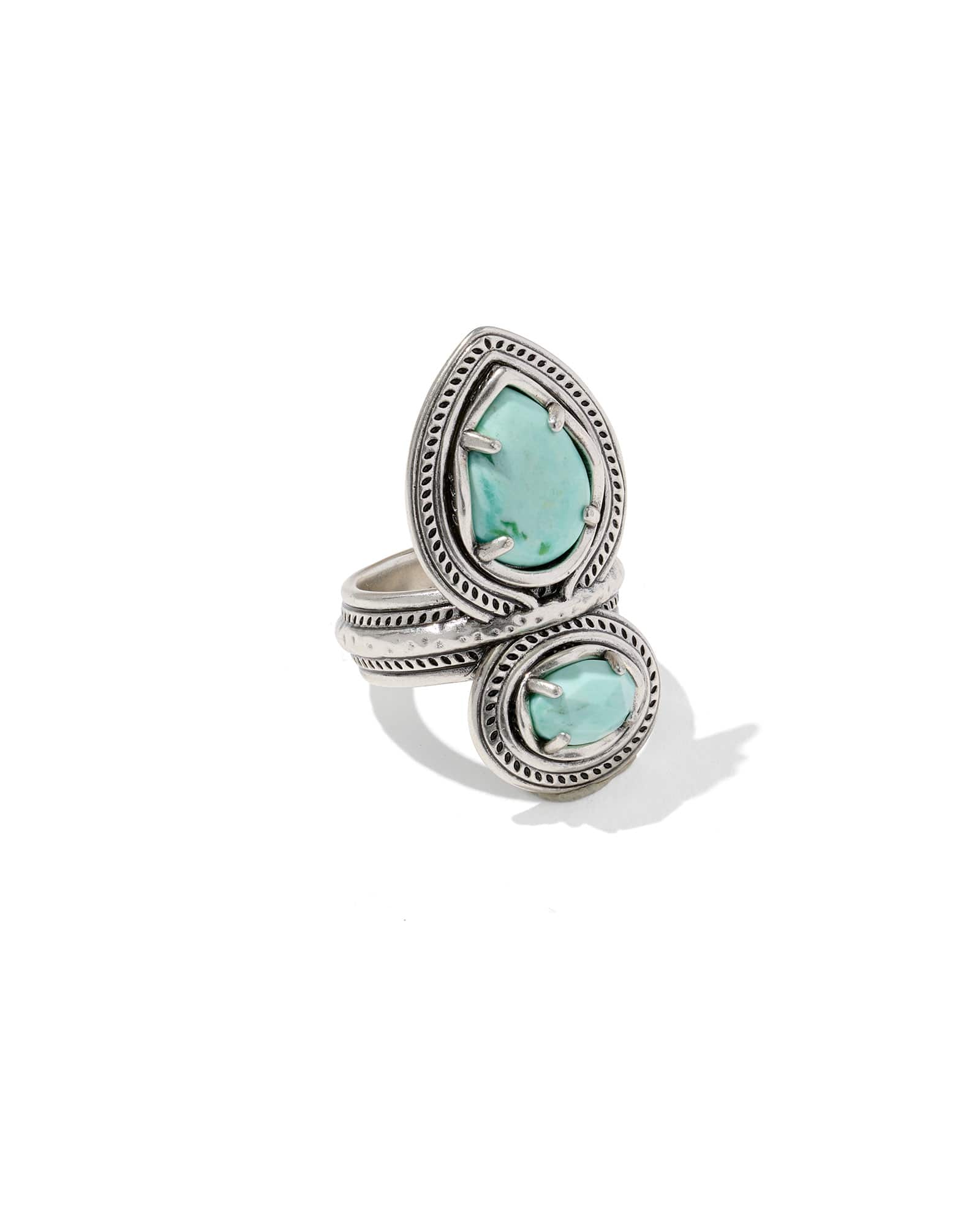 Kendra Scott Tedi Vintage Silver Band Ring | Chrysocolla/Metal | Size 5