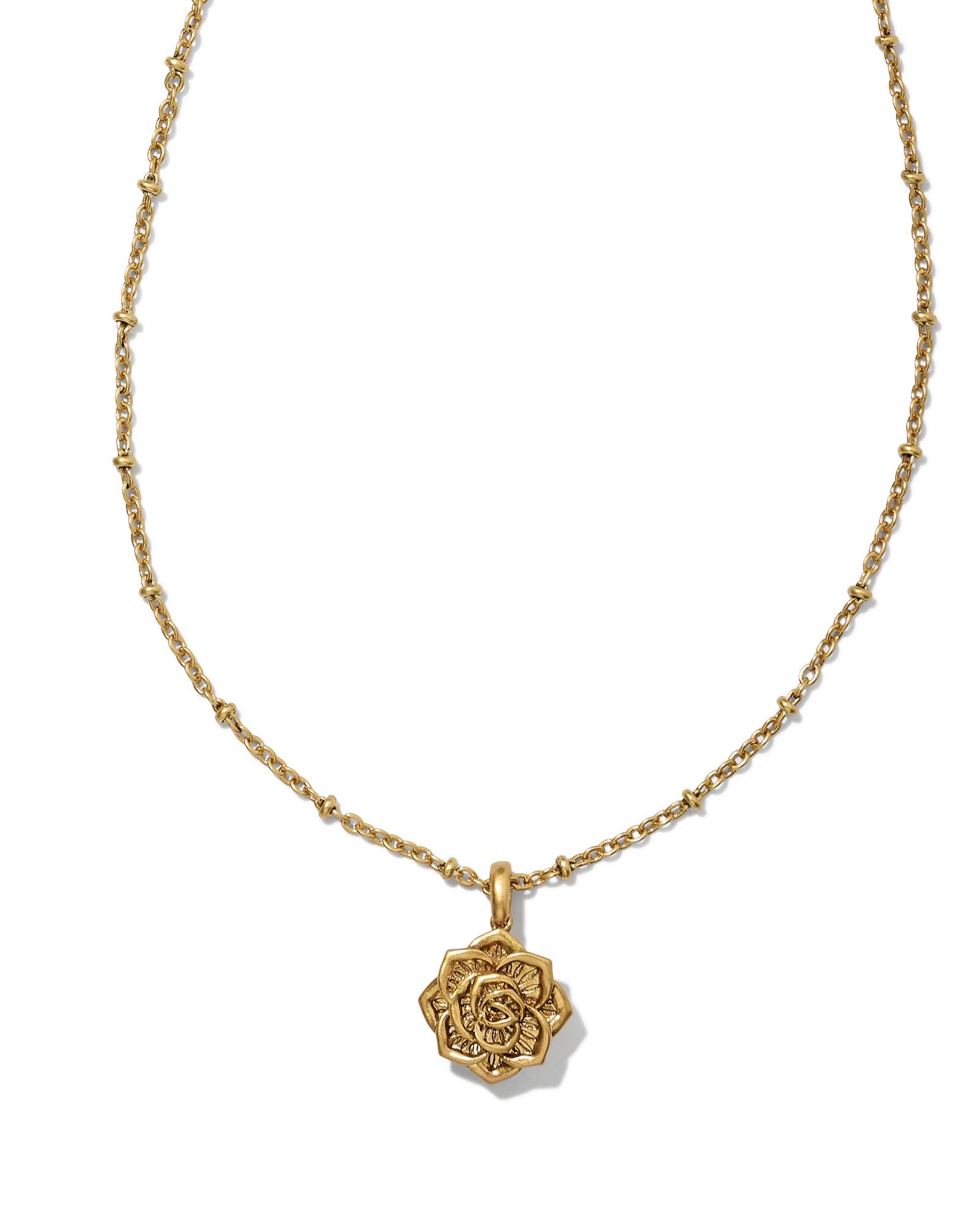 Kendra Scott Ansel Rose Short Pendant Necklace in Vintage Gold | Metal