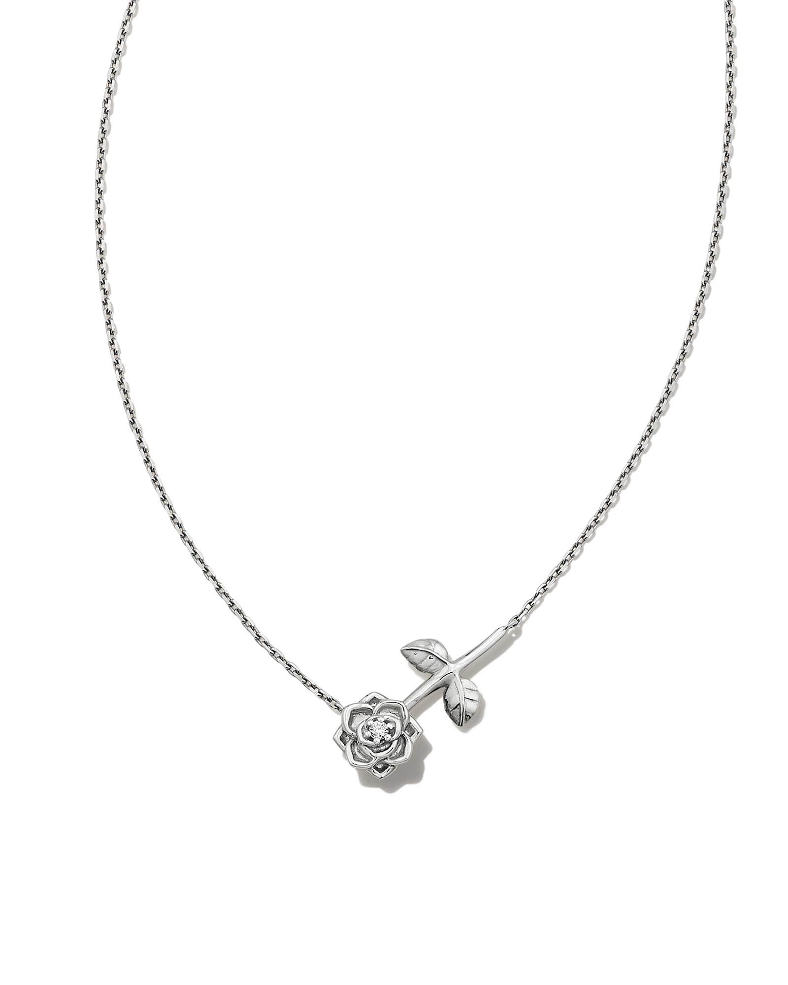 Kendra Scott Ansel Rose 14k White Gold Pendant Necklace in White Diamond | Metal