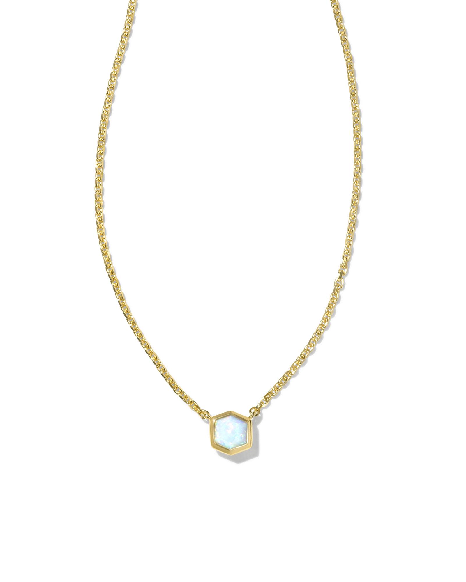 Kendra Scott Davie 18k Gold Vermeil Pendant Necklace in White | Kyocera Opal