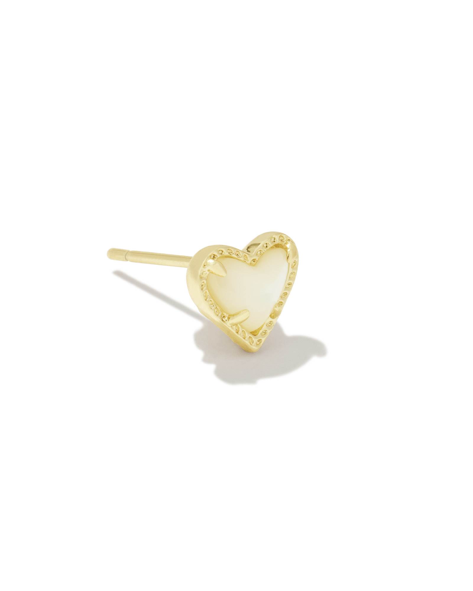 Kendra Scott Mini Ari Heart Gold Single Stud Earring in Ivory Mother-of-Pearl | Mother Of Pearl