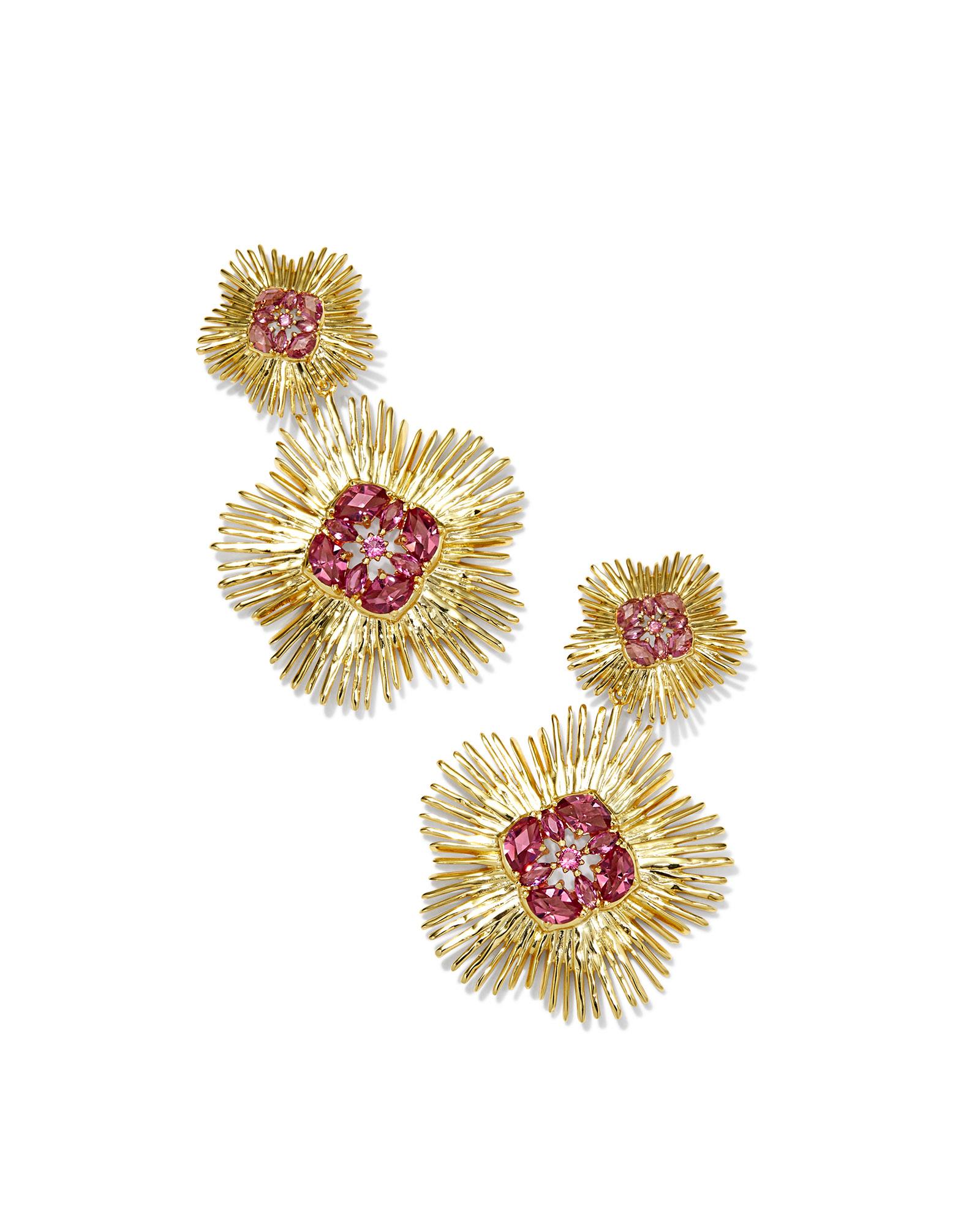 Kendra Scott Dira Gold Crystal Statement Earrings in Pink Mix | Mixed Stones