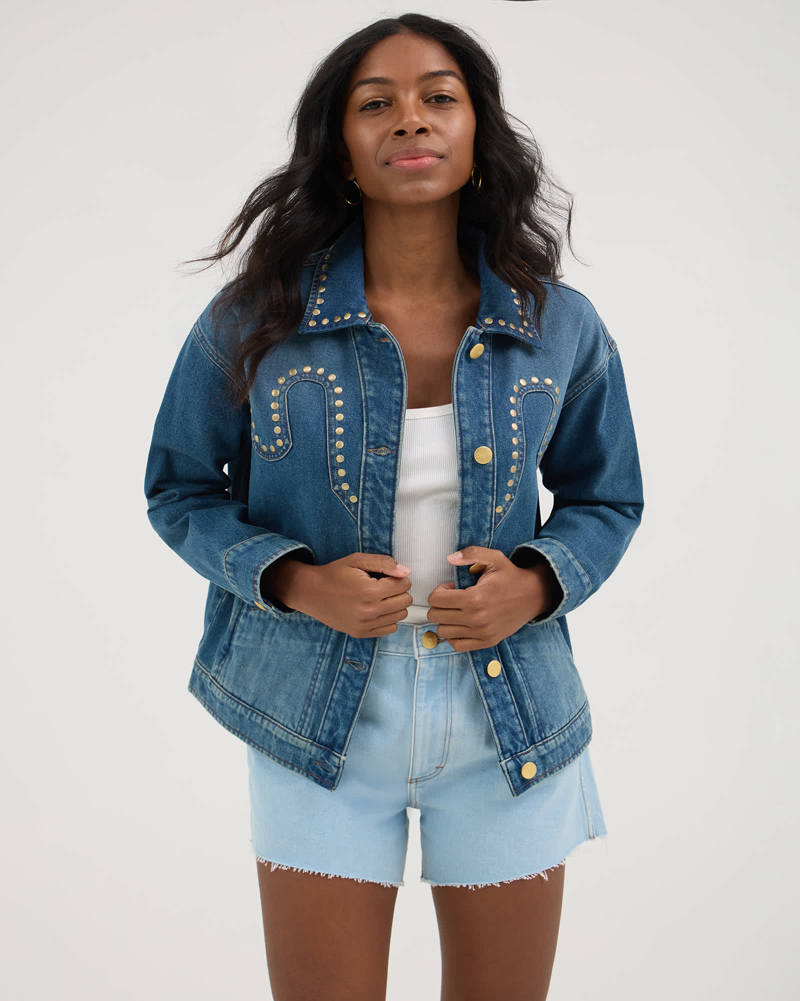 Wrangler® x Yellow Rose by Kendra Scott Studded Trucker Jacket | Denim