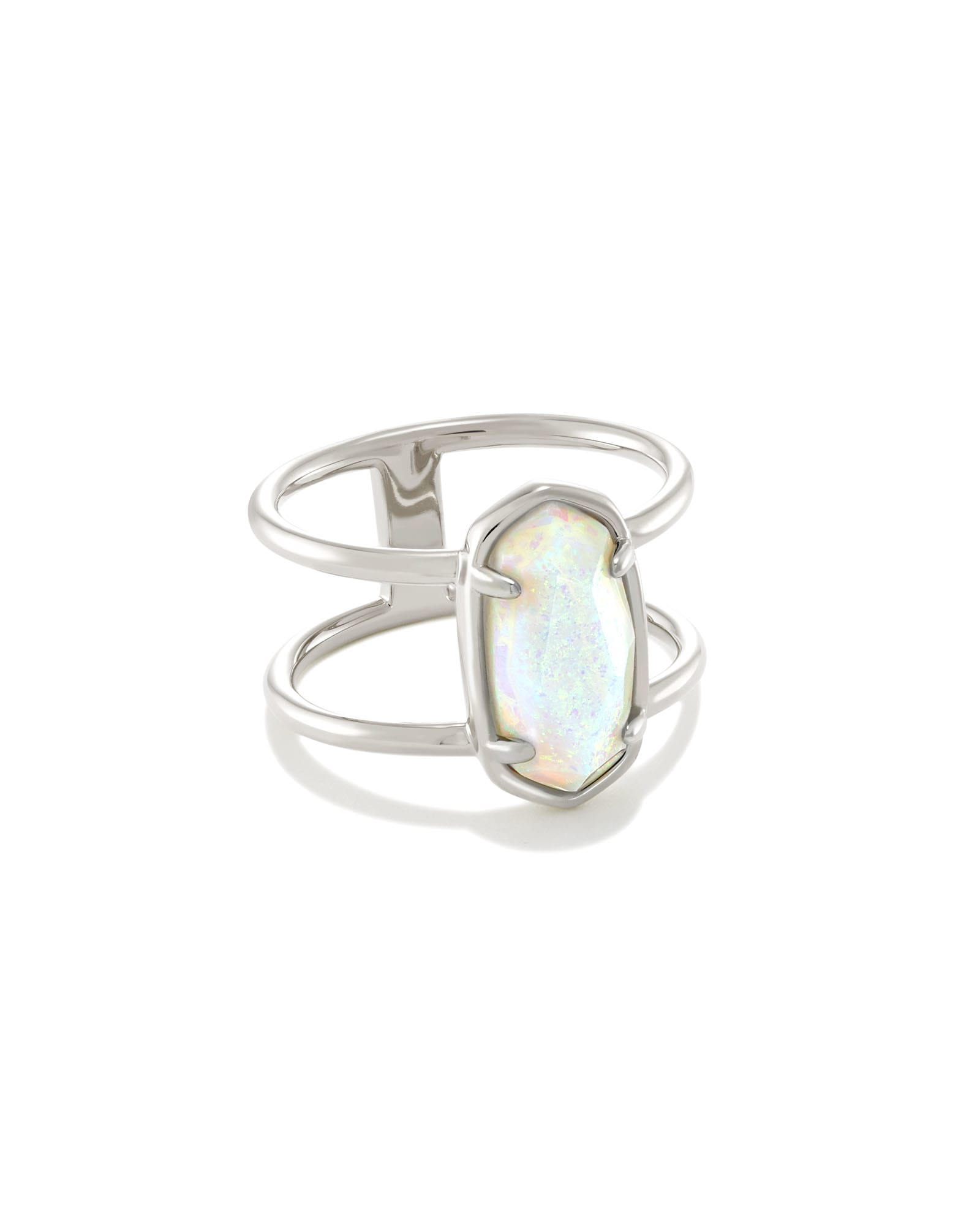 Kendra Scott Elyse Sterling Silver Double Band Ring in White Sterling Opal | Ethiopian Opal | Size 7