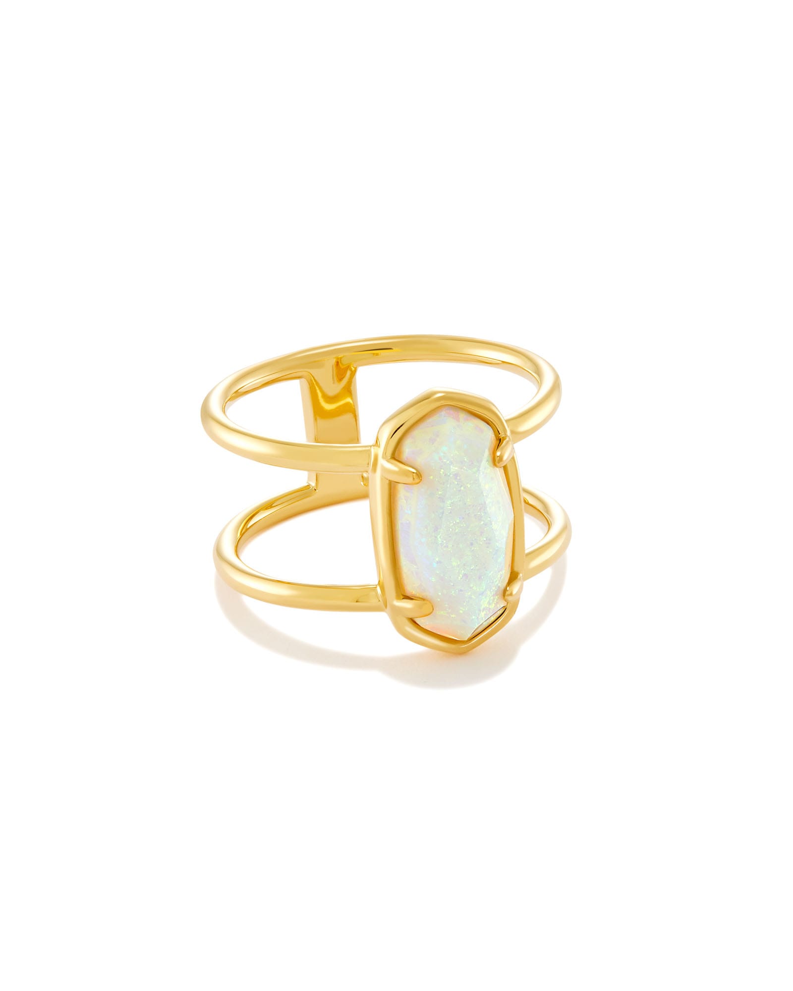 Kendra Scott Elyse 18k Gold Vermeil Double Band Ring in White Sterling Opal | Ethiopian Opal | Size 8