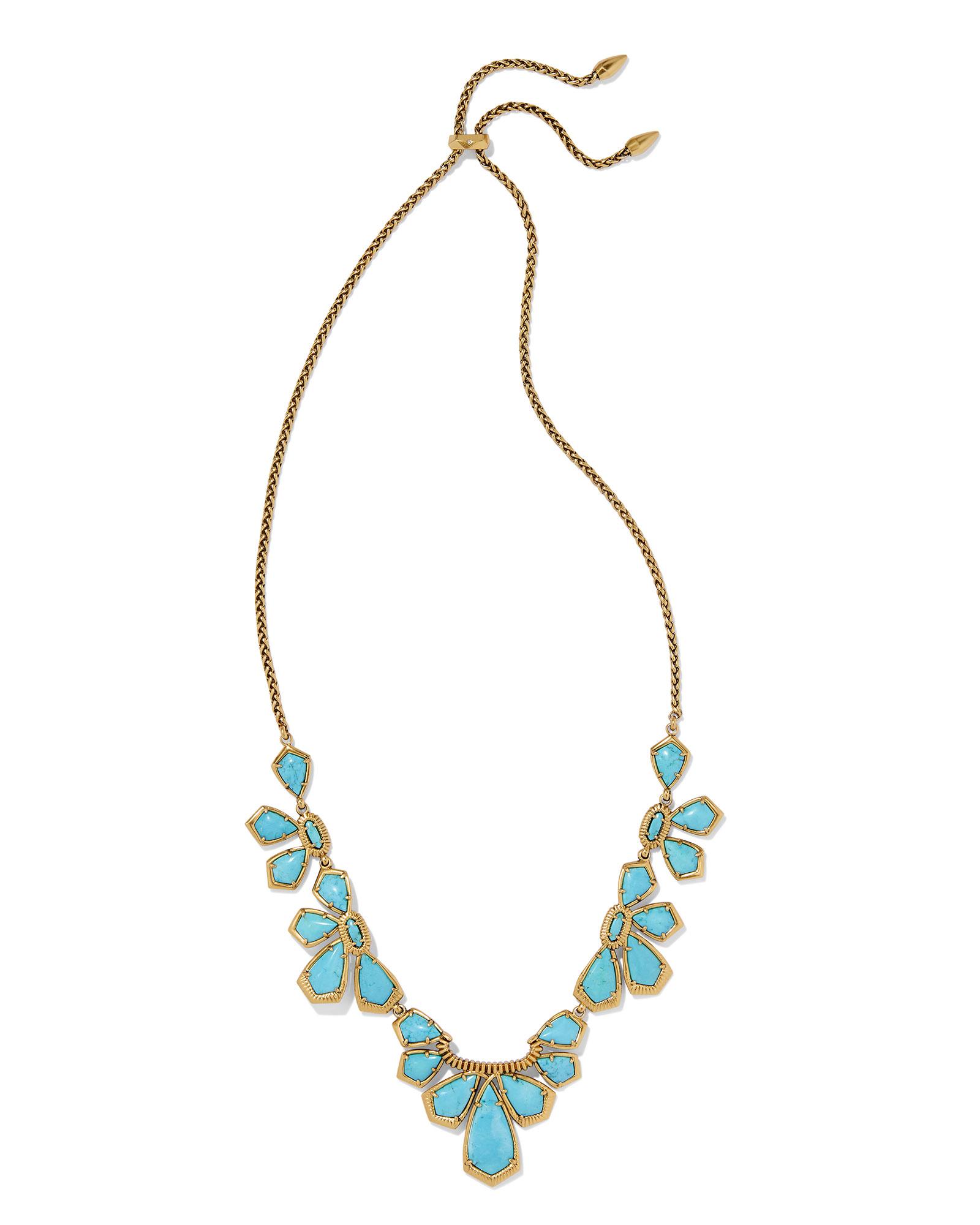 Kendra Scott Layne Vintage Gold Statement Necklace in Variegated Turquoise Magnesite | Bronze Veined Magnesite