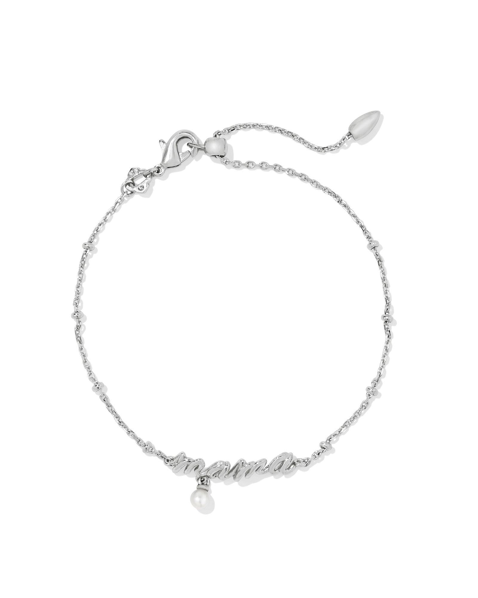 Kendra Scott Mama Script Delicate Chain Bracelet in Silver | Pearl/Metal Rhodium