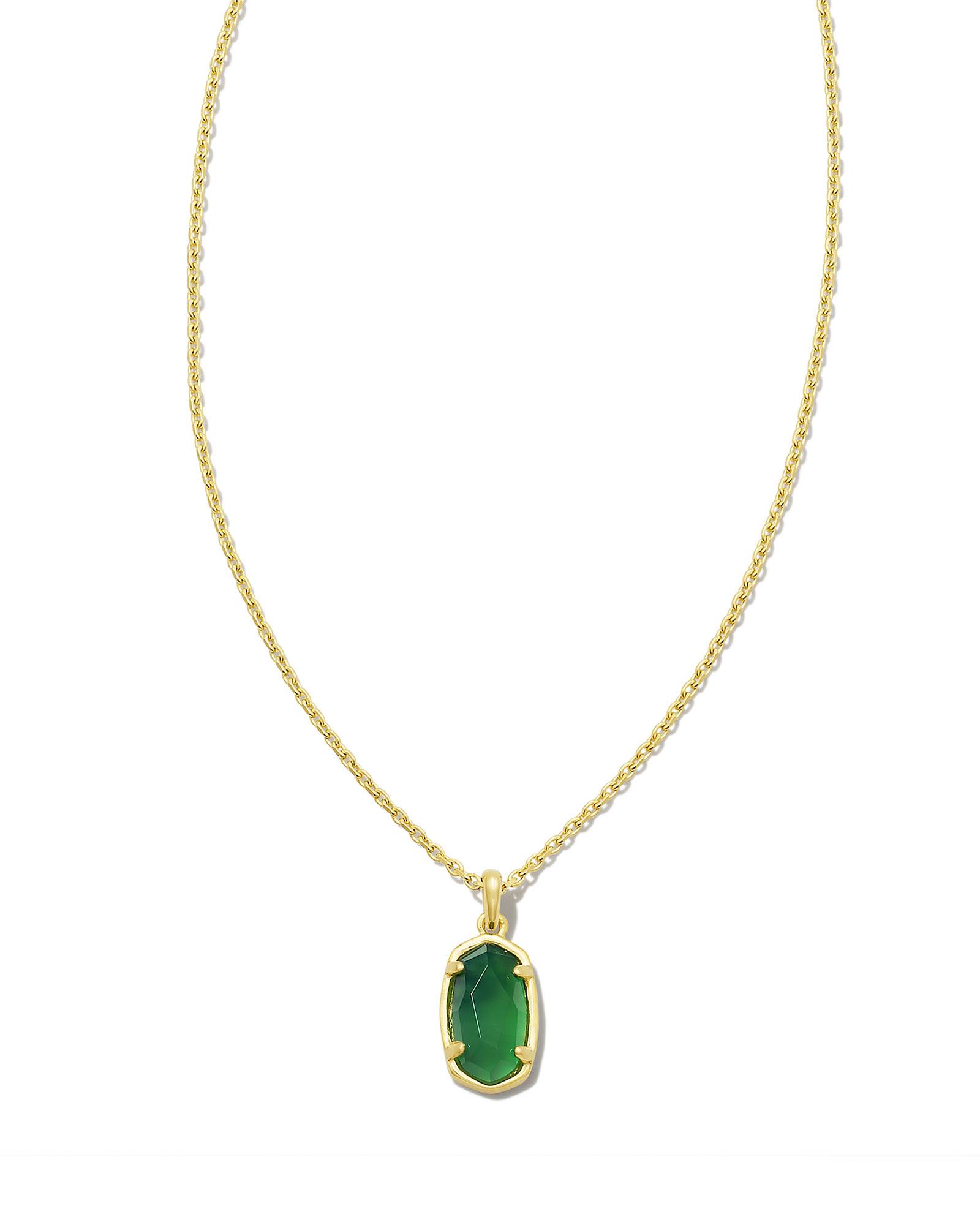 Kendra Scott Mommy & Me 18k Gold Vermeil Youth Stone Fern Short Pendant Necklace in Green | Onyx