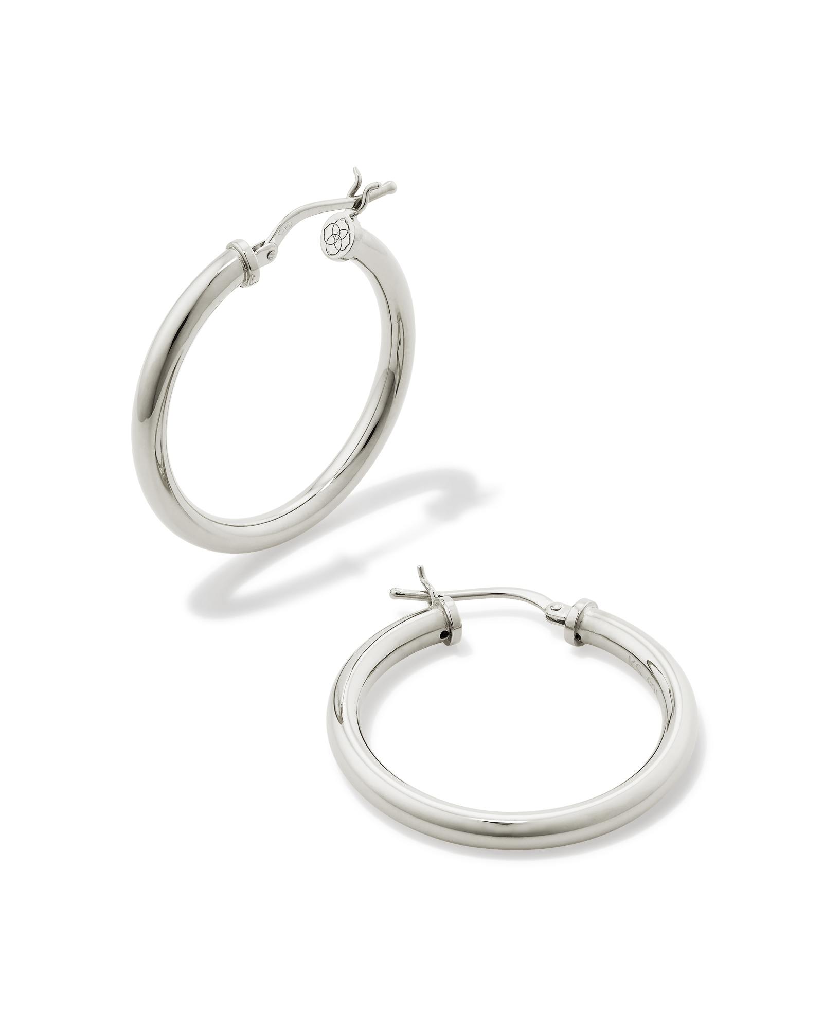 Kendra Scott Tube Medium 30mm Hoop Earrings in Sterling Silver | Metal