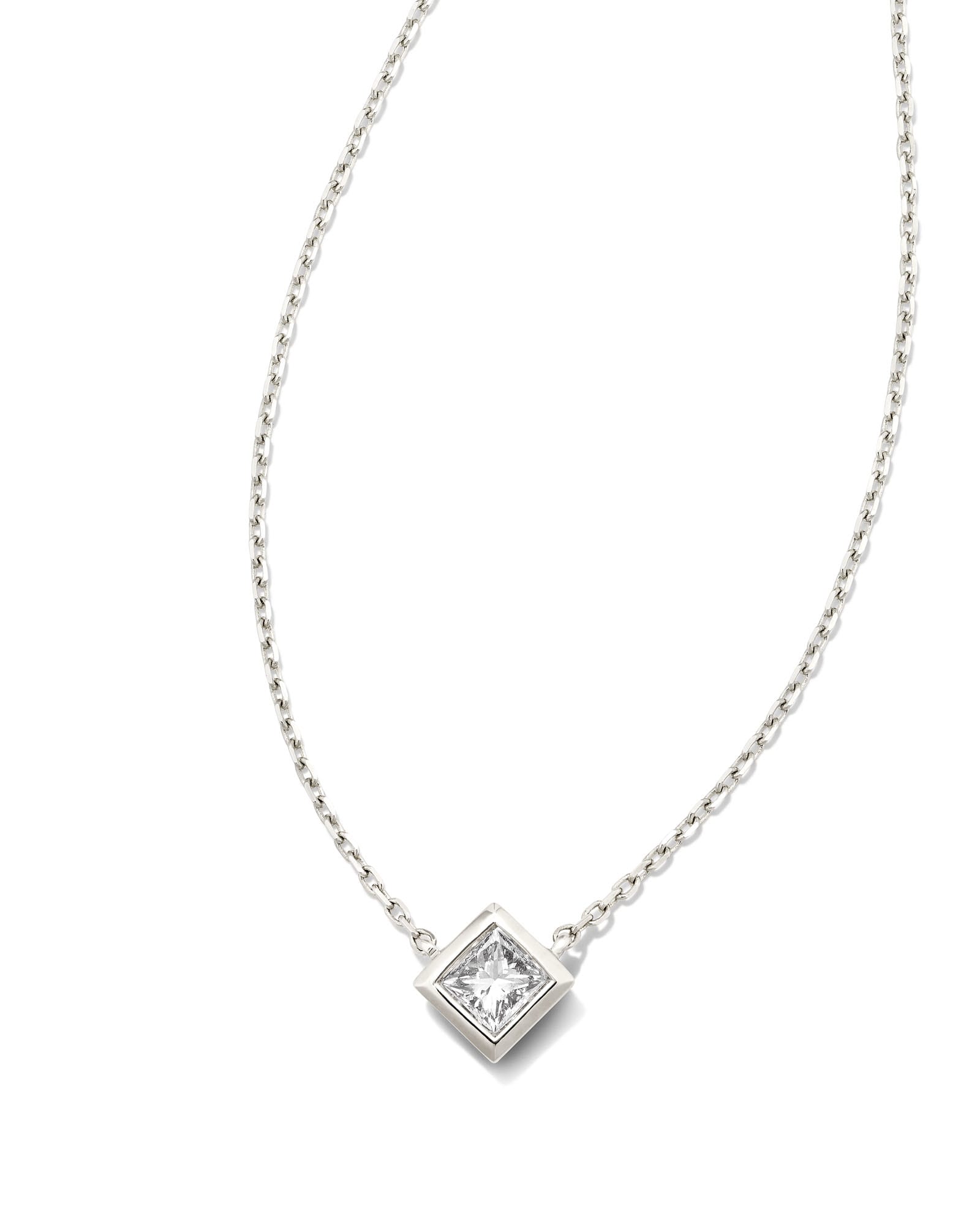 Kendra Scott Michelle 14k White Gold Pendant Necklace in White Diamond, .16ct | Diamonds/Metal