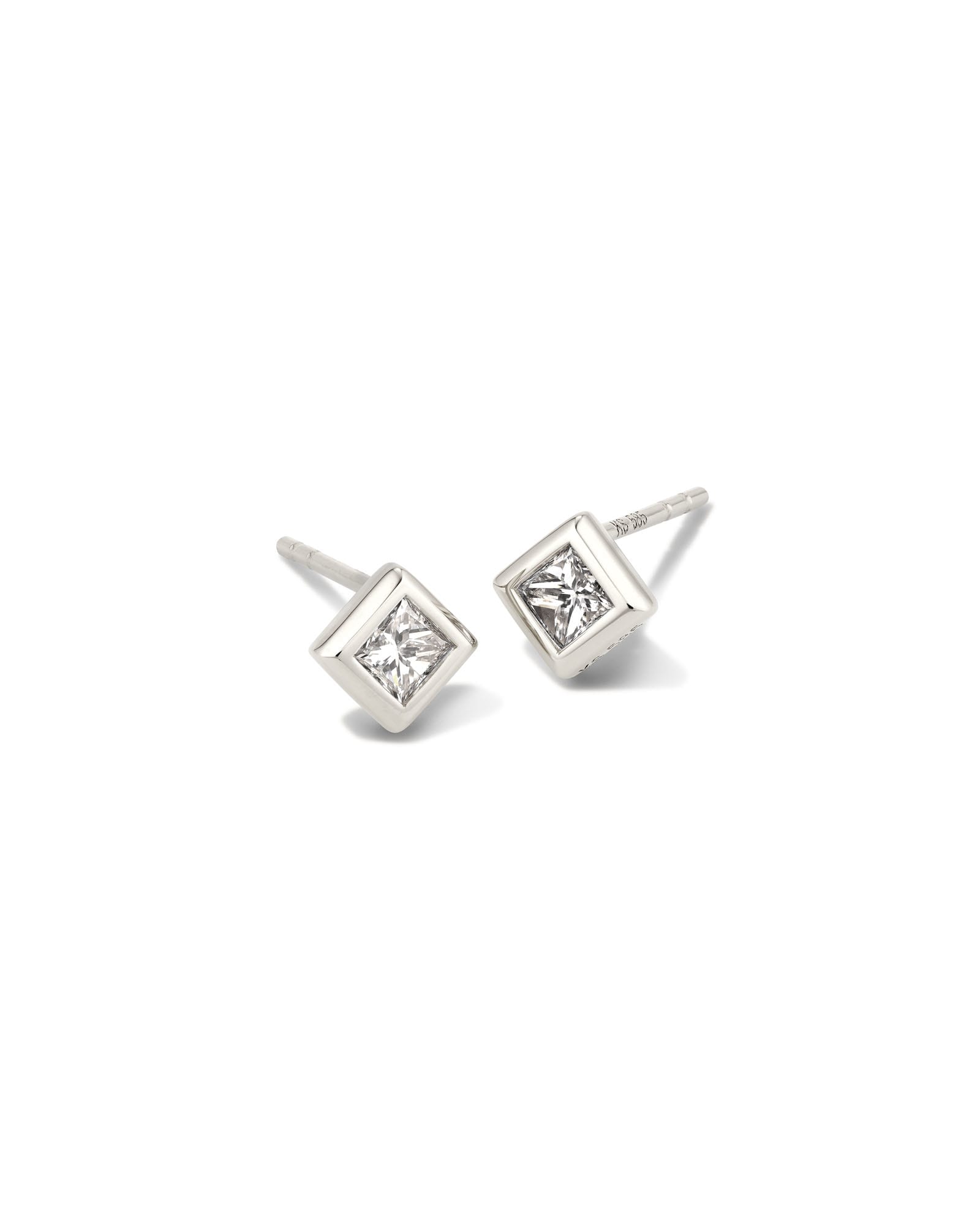 Kendra Scott Michelle 14k White Gold Stud Earrings in White Diamond, .16ct | Diamonds/Metal