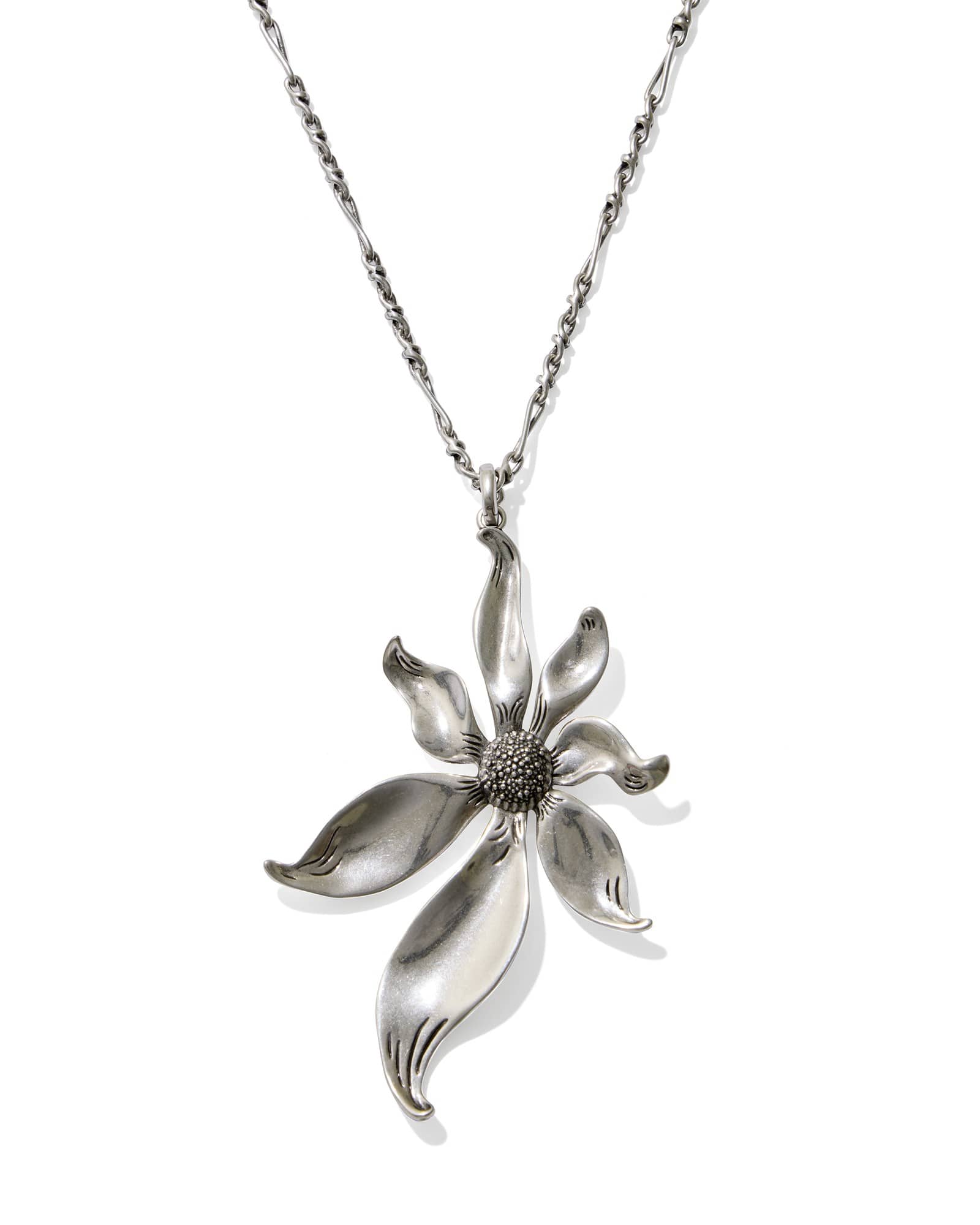Kendra Scott Anya Flower Vintage Silver Long Pendant Necklace | Metal