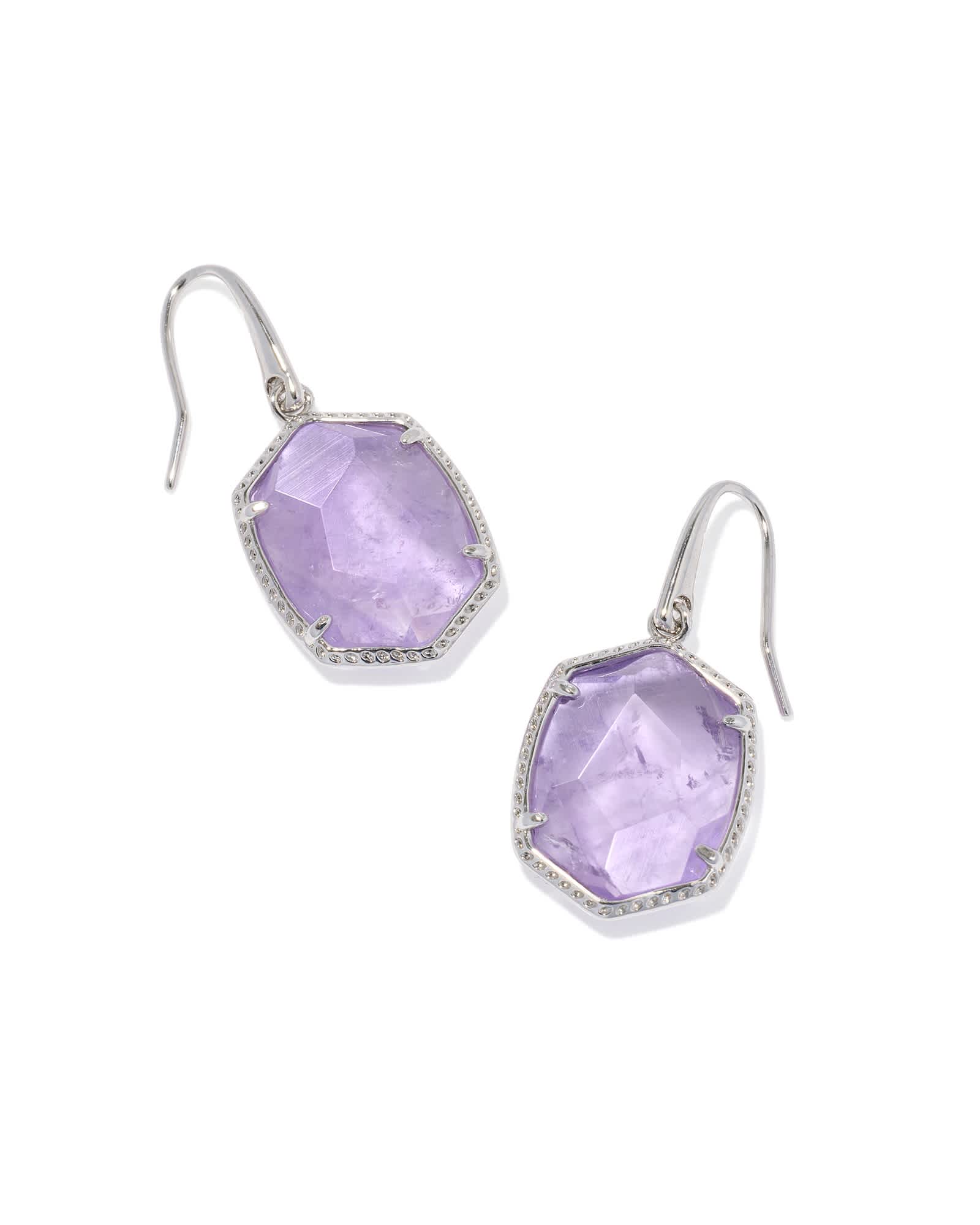 Kendra Scott Daphne Silver Frame Drop Earrings | Amethyst/Metal Rhodium