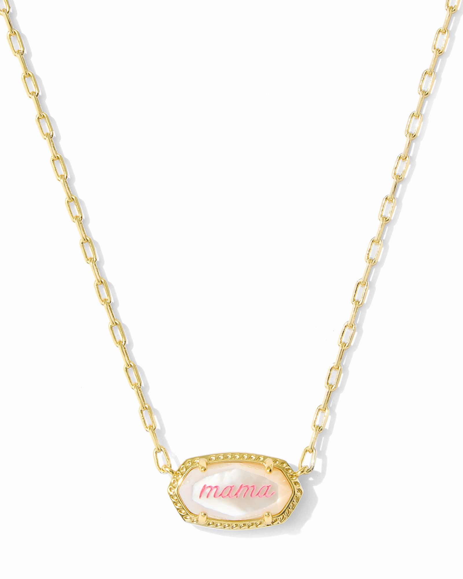 Kendra Scott Elisa Mama Script Gold Short Pendant Necklace | Mother Of Pearl Mama Script