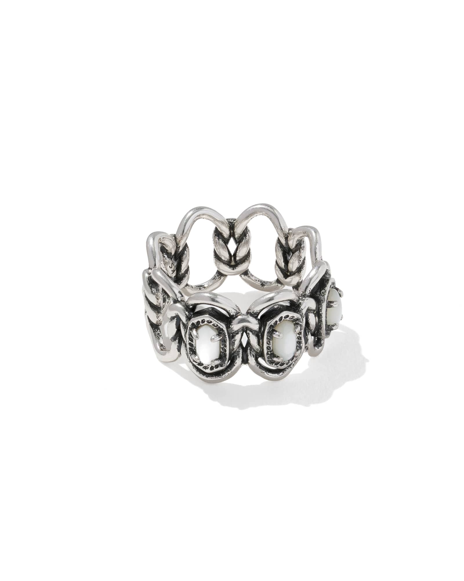 Kendra Scott Joan Vintage Silver Band Ring | Mother Of Pearl/Metal | Size 6