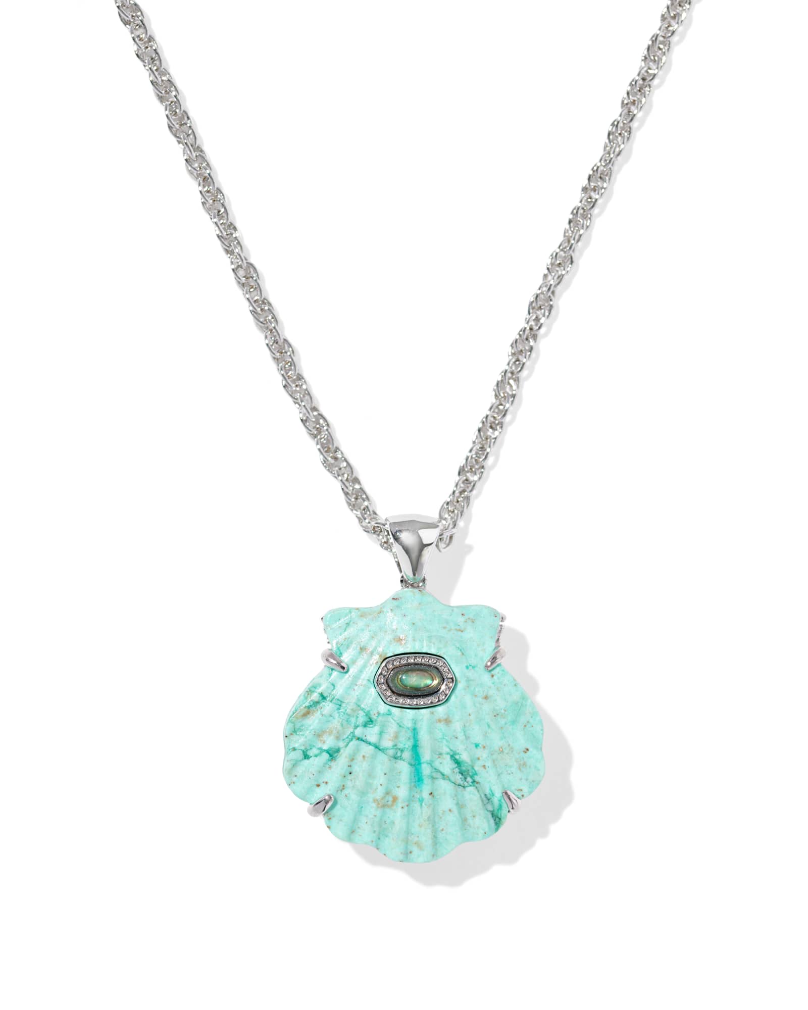 Kendra Scott Lucia Shell Silver Short Pendant Necklace | Chrysocolla/Metal Rhodium