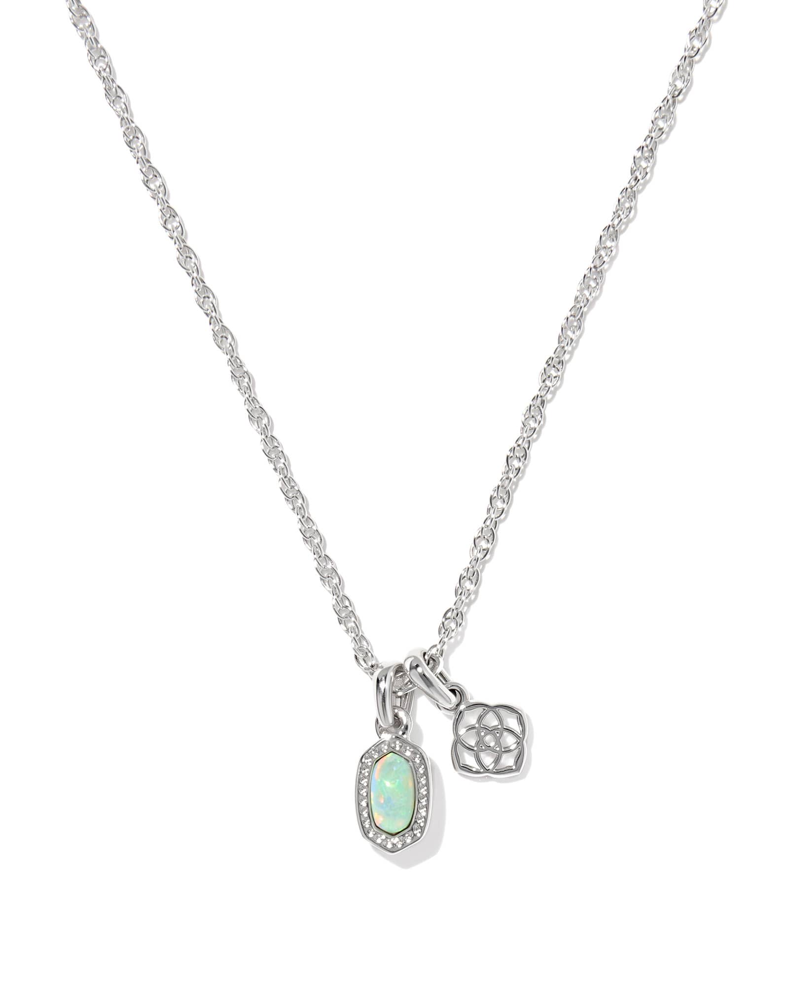Kendra Scott Mini Elisa Dira Silver Necklace | Lab Grown Opal/Metal Rhodium