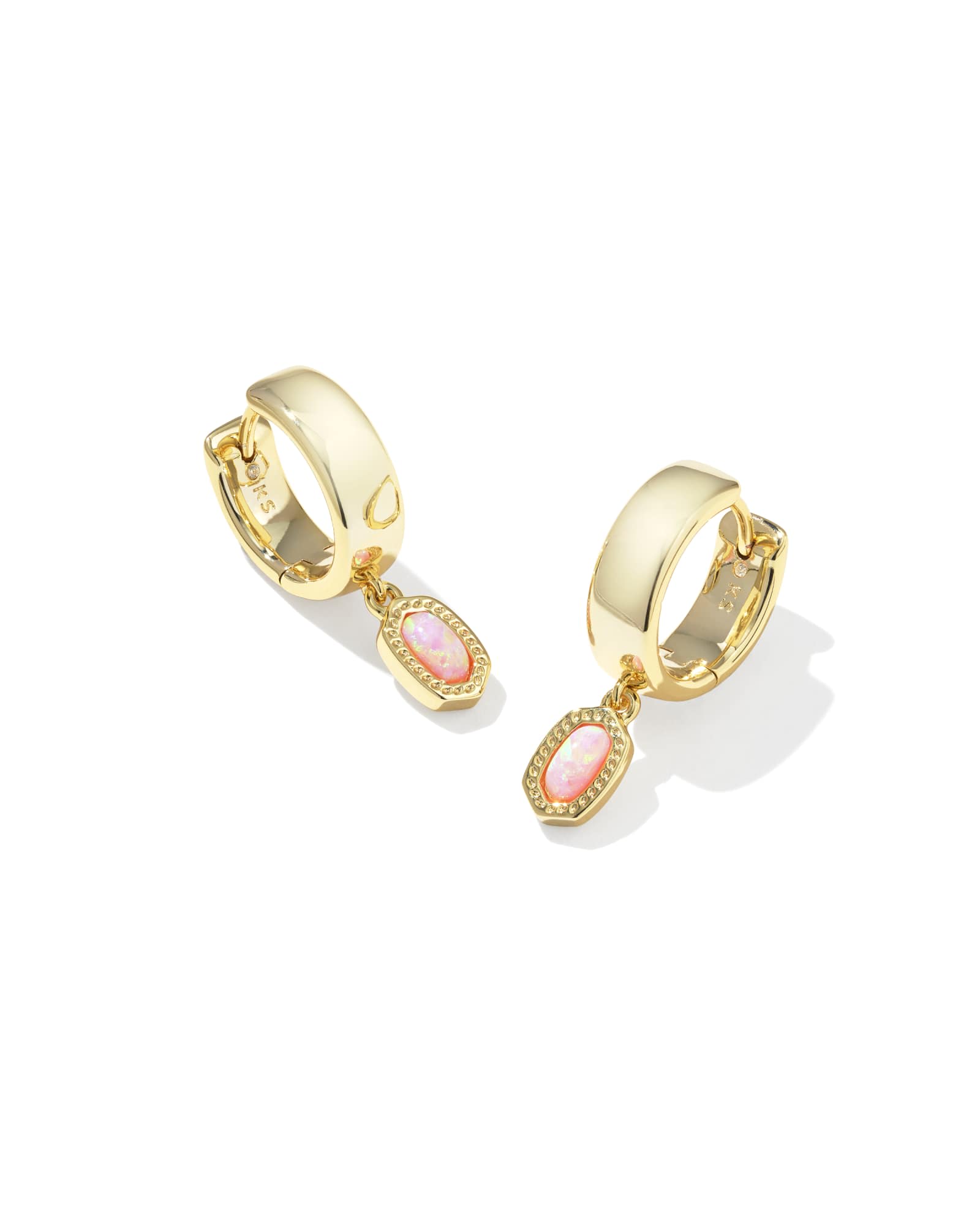 Kendra Scott Mini Ellie Gold Wide Huggie Earrings | Lab Grown Opal