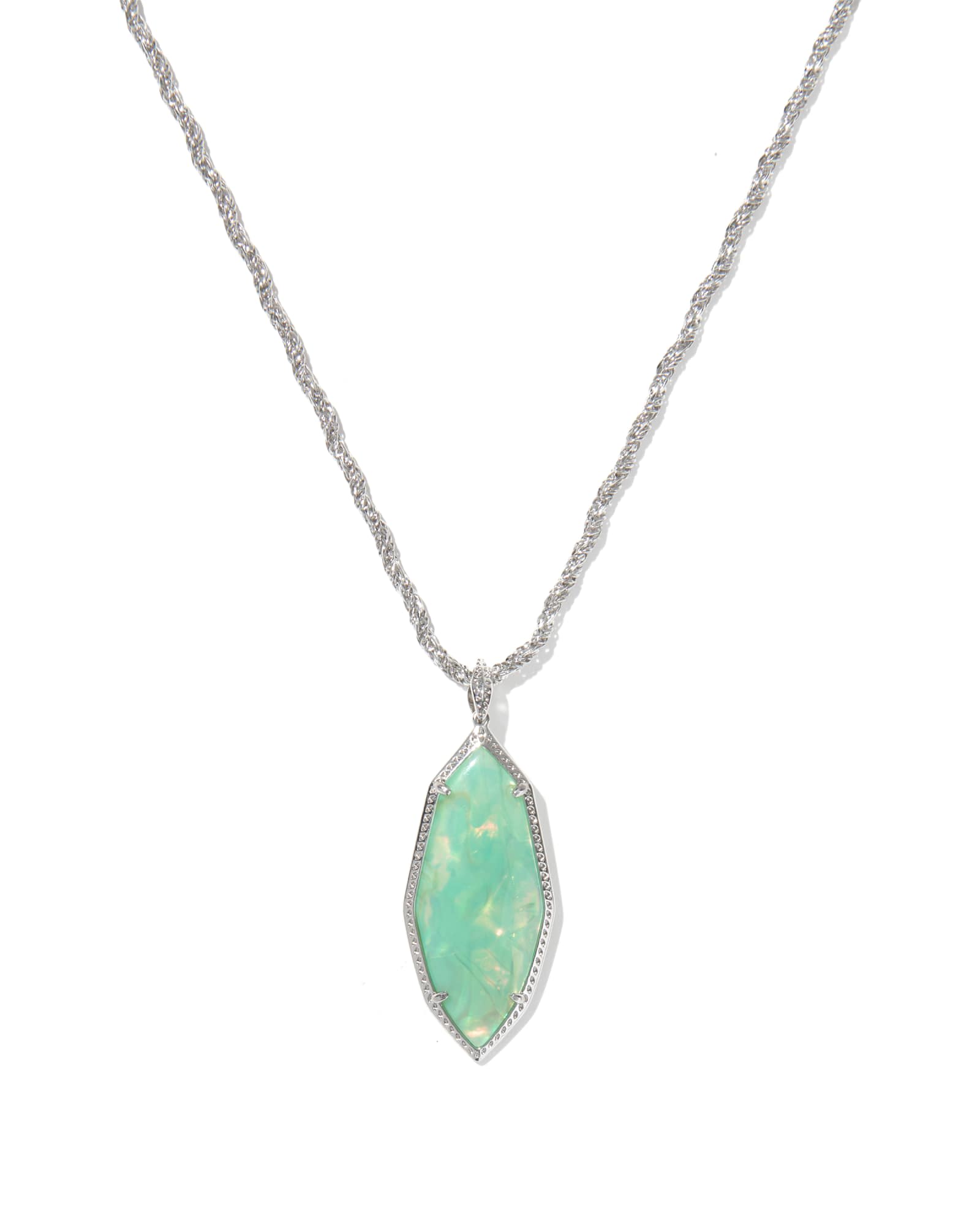 Kendra Scott Ophelia Silver Large Long Pendant Necklace | Abalone/Metal Rhodium