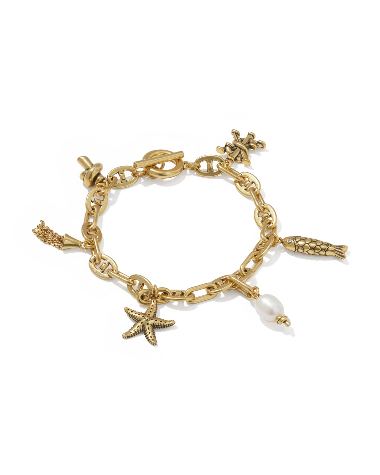 Kendra Scott Parker Charm Vintage Gold Bracelet | Freshwater Cultured Pearl