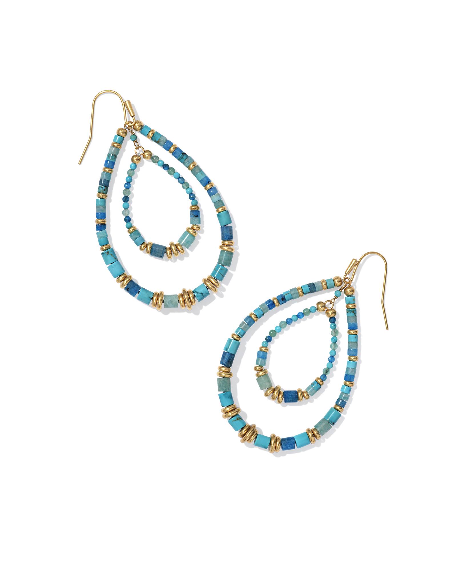 Kendra Scott Bree Vintage Gold Open Frame Earrings in Turquoise Mix | Mixed Stones/Metal