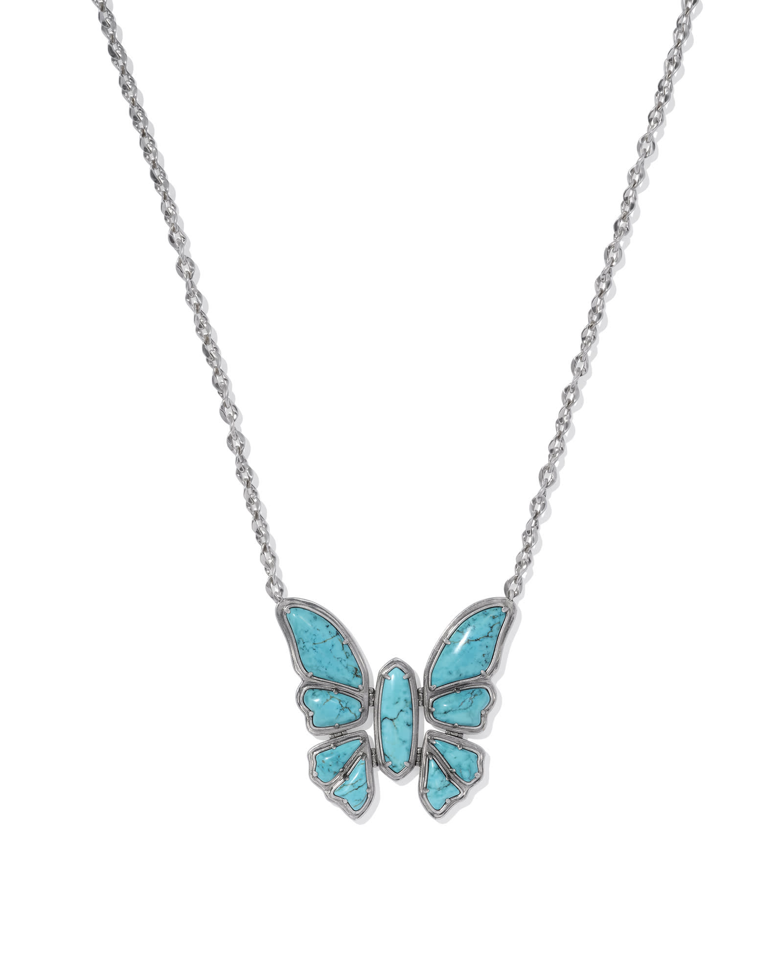 Kendra Scott Ember Vintage Silver Butterfly Statement Necklace in Variegated Turquoise Magnesite | Bronze Veined Magnesite/Metal