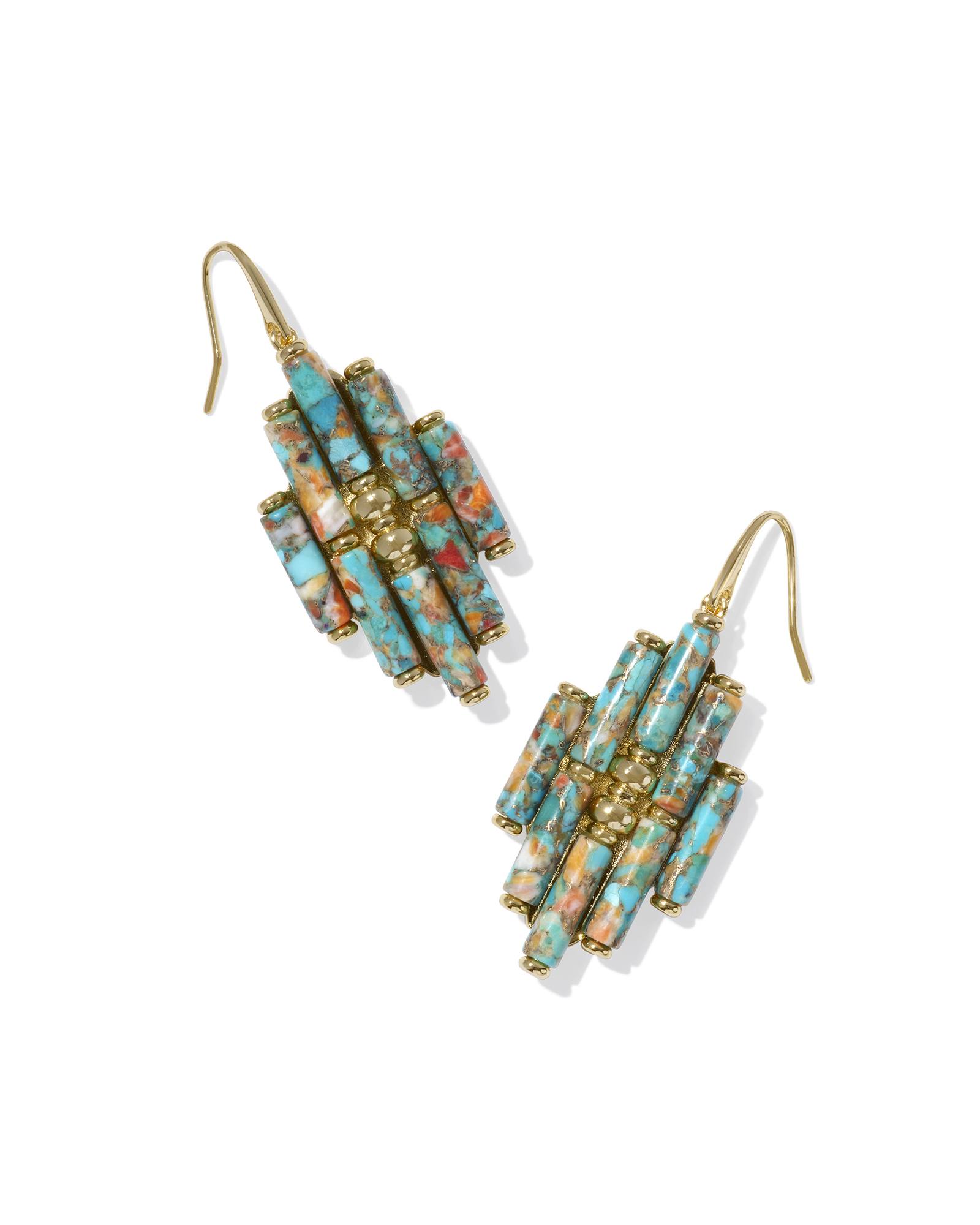 Kendra Scott Ember Gold Drop Earrings in Bronze Veined Turquoise Magnesite Red Oyster | Bronze Veined Magnesite