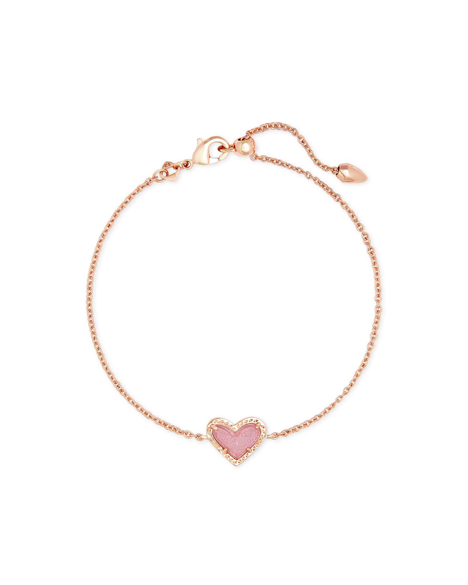 Kendra Scott Ari Heart Rose Gold Chain Bracelet in Light Pink | Drusy