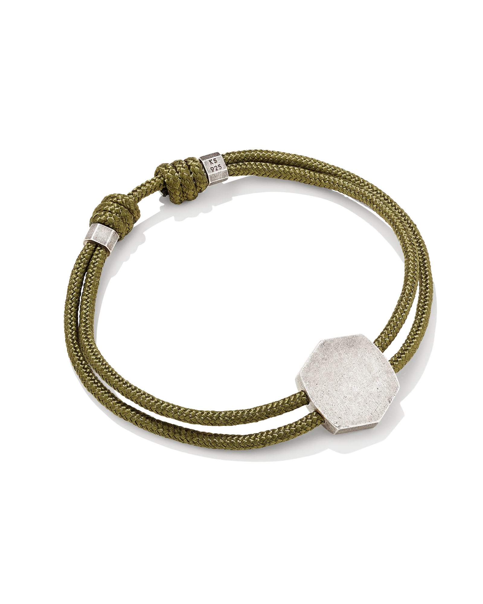 Kendra Scott Kenneth Oxidized Sterling Silver Corded Engravable Bracelet in Olive Mix | Paracord