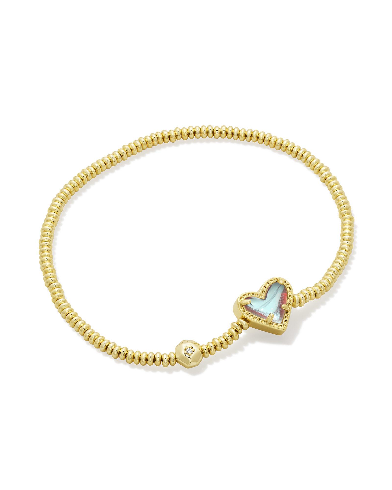 Kendra Scott Ari Heart Gold Stretch Bracelet in | Dichroic Glass