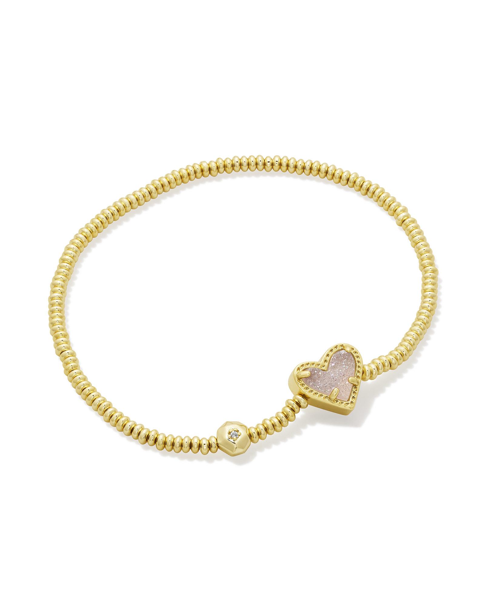 Kendra Scott Ari Heart Gold Stretch Bracelet in Iridescent | Drusy