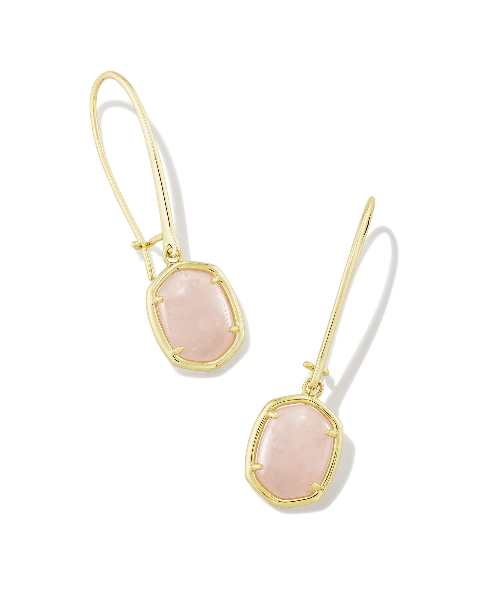 Kendra Scott Daphne Gold Wire Drop Earrings in Rose | Quartz